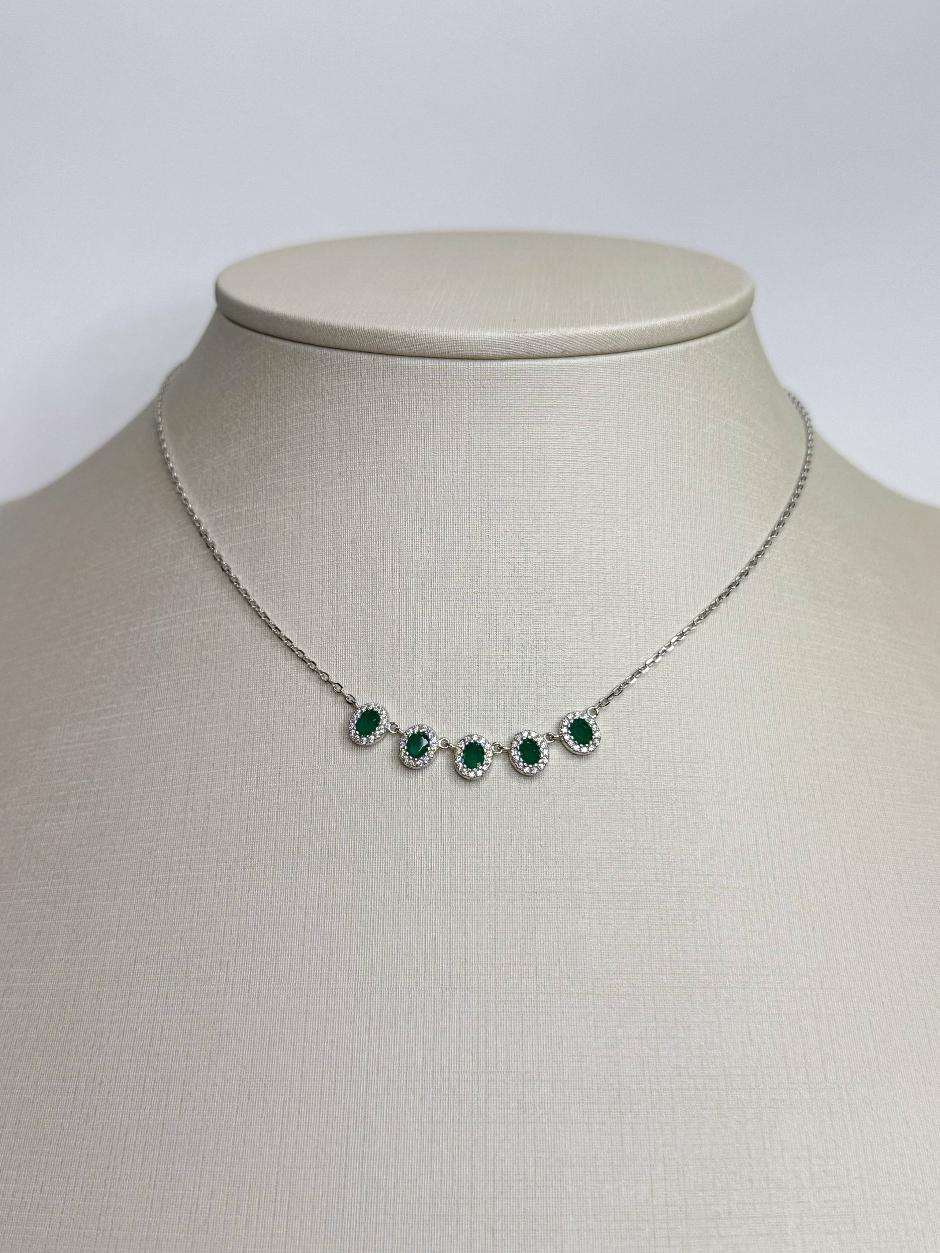 Colar Zircônia Verde Prata 925 com Banho de Ródio