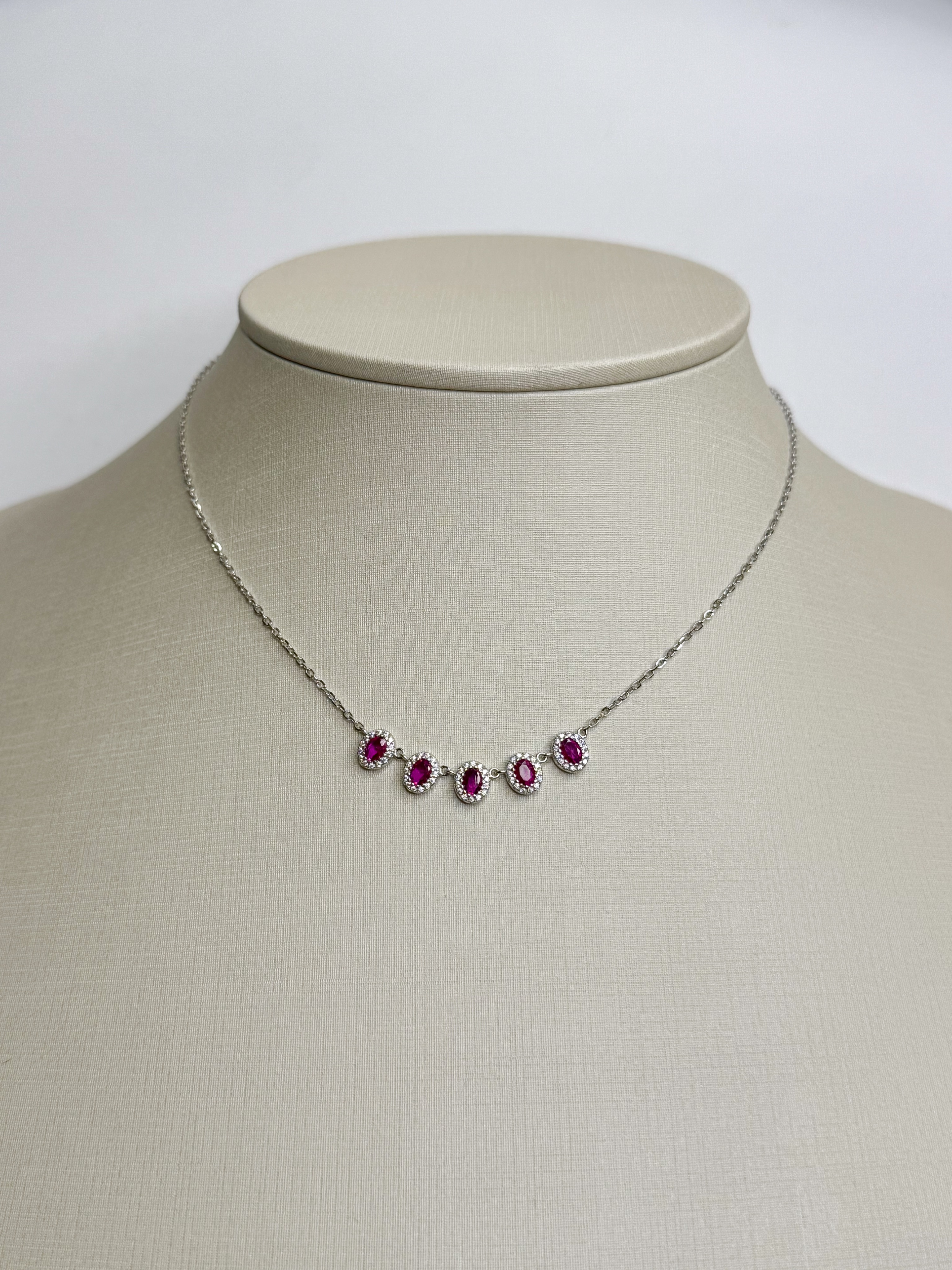 Colar Zircônia Rosa Prata 925 com Banho de Ródio