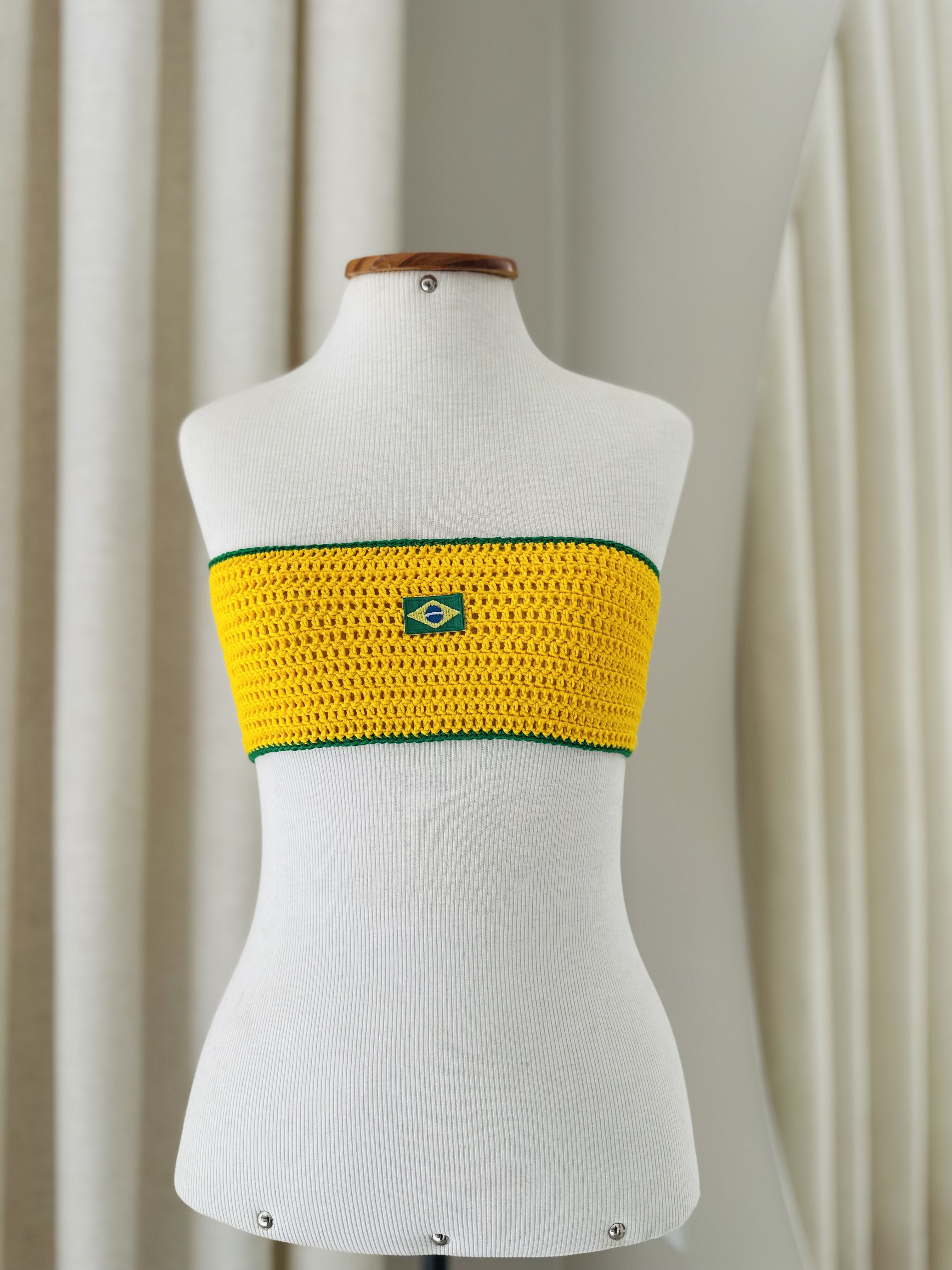 Top Faixa Crochê Brasil Amarelo