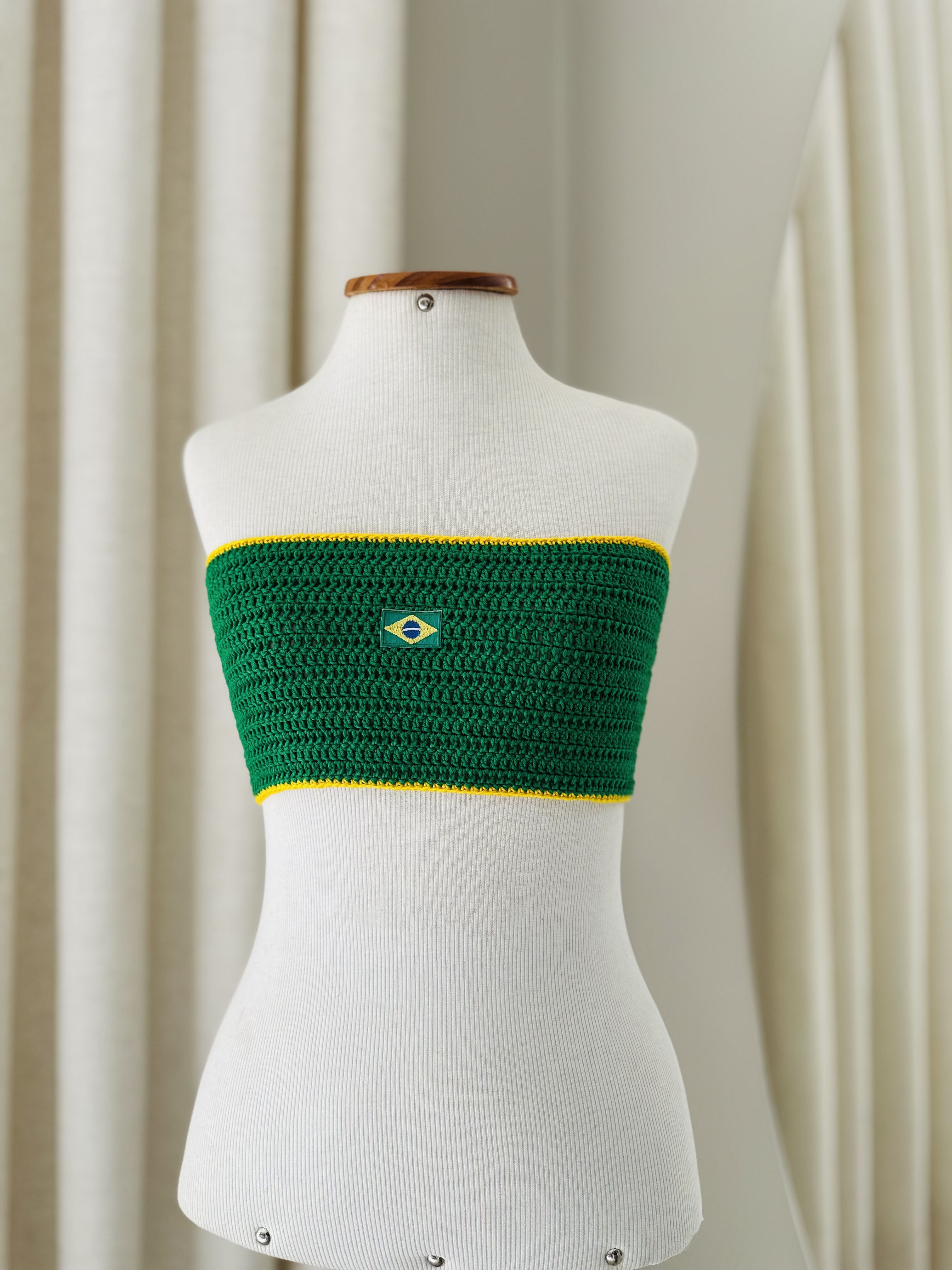 Top Faixa Crochê Brasil Verde