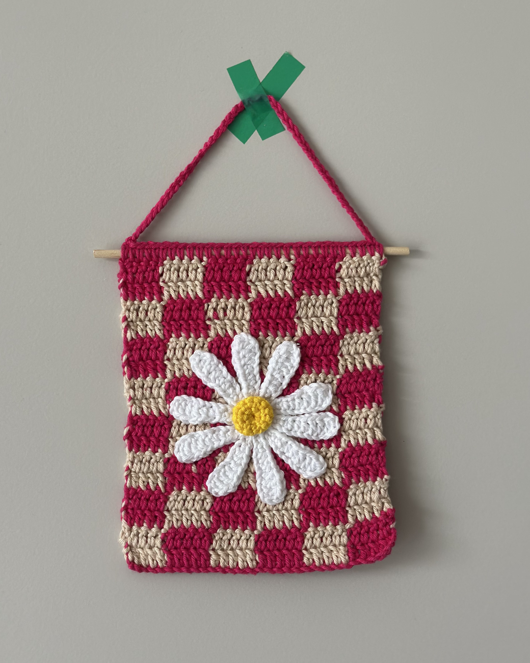 Flâmula de Crochê Margarida - Pink e Bege