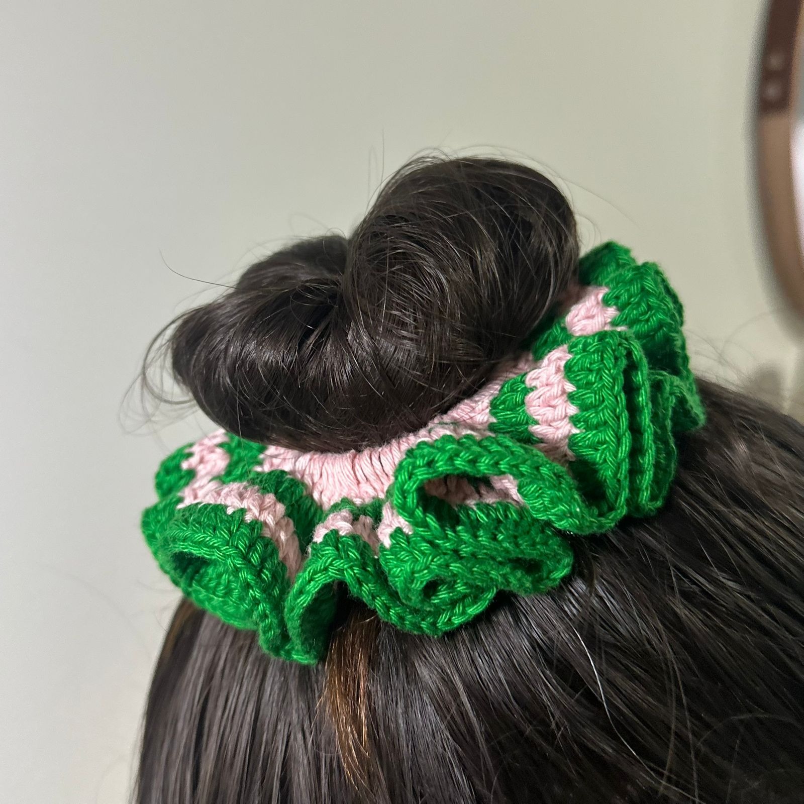 Scrunchie Bella - Verde e Rosa