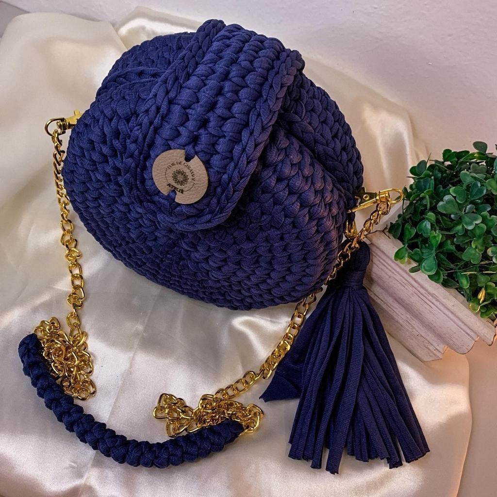 Bolsa Feminina de Crochê Clássica - Azul Marinho