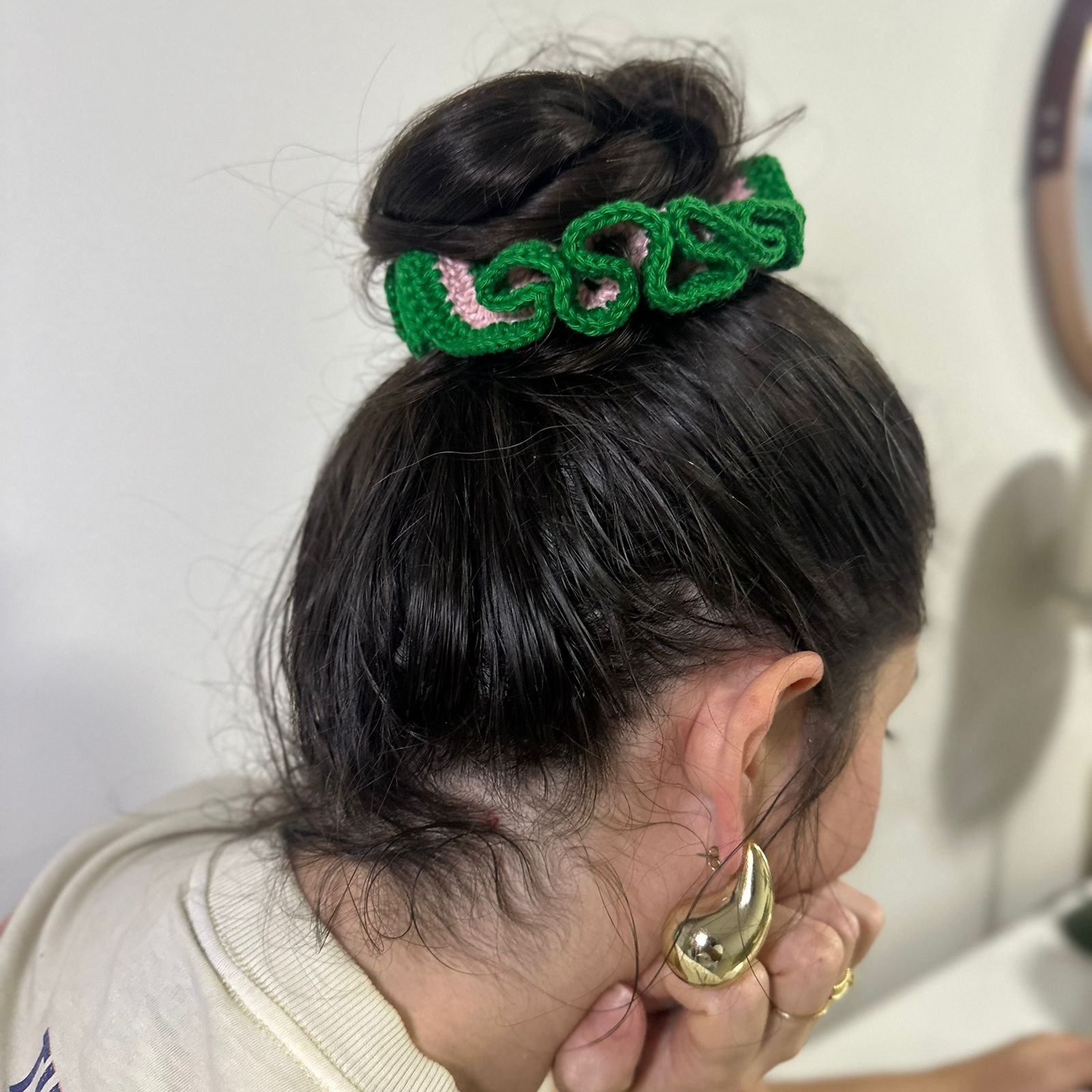 Scrunchie Bella - Verde e Rosa