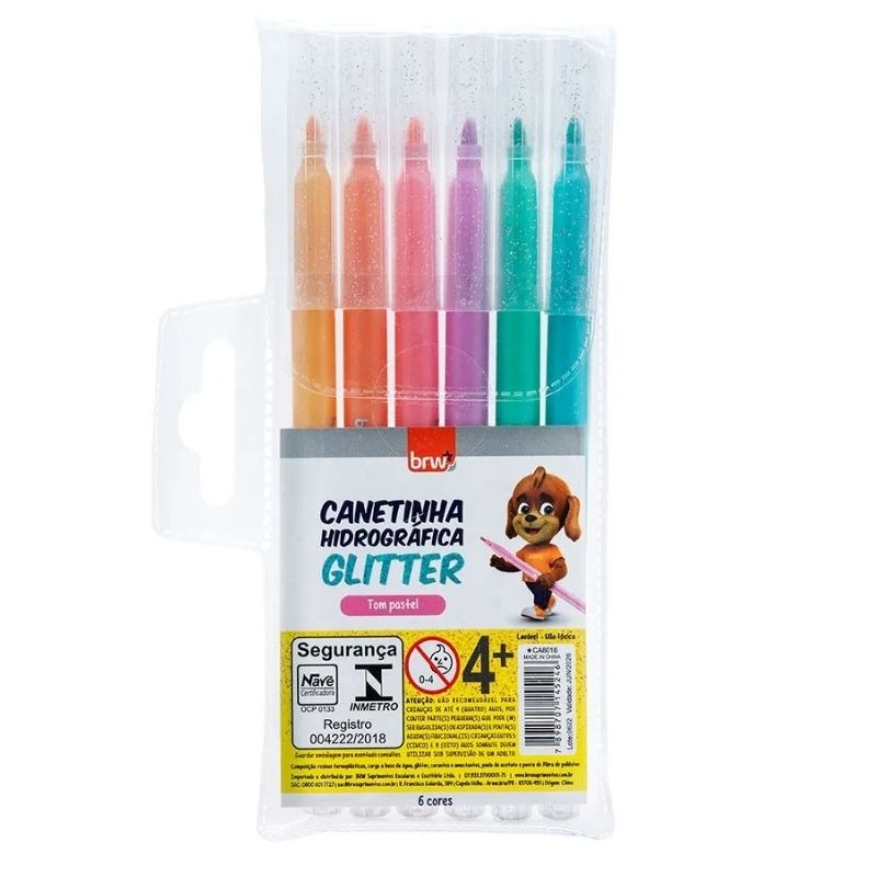 Caneta Hidrocor 6 cores Pastel Glitter- Brw