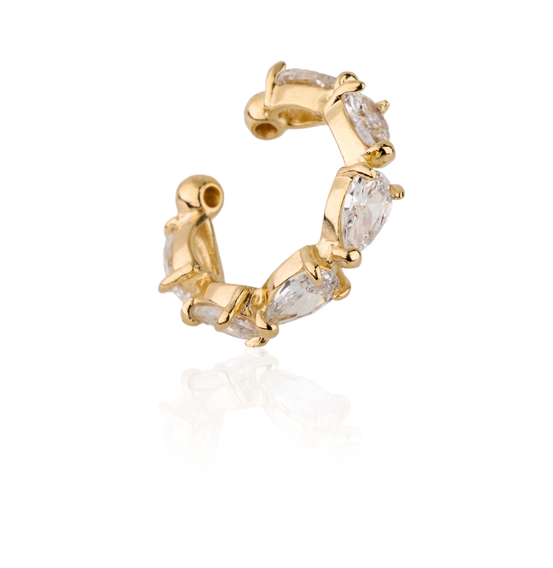 Piercing Ear Cuff Cravejada Zircônias Folheado Ouro 18k