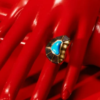 Anel Elaine Palma Mosaico Lagoa Azul Centro Folheado Ouro 18k - N.19