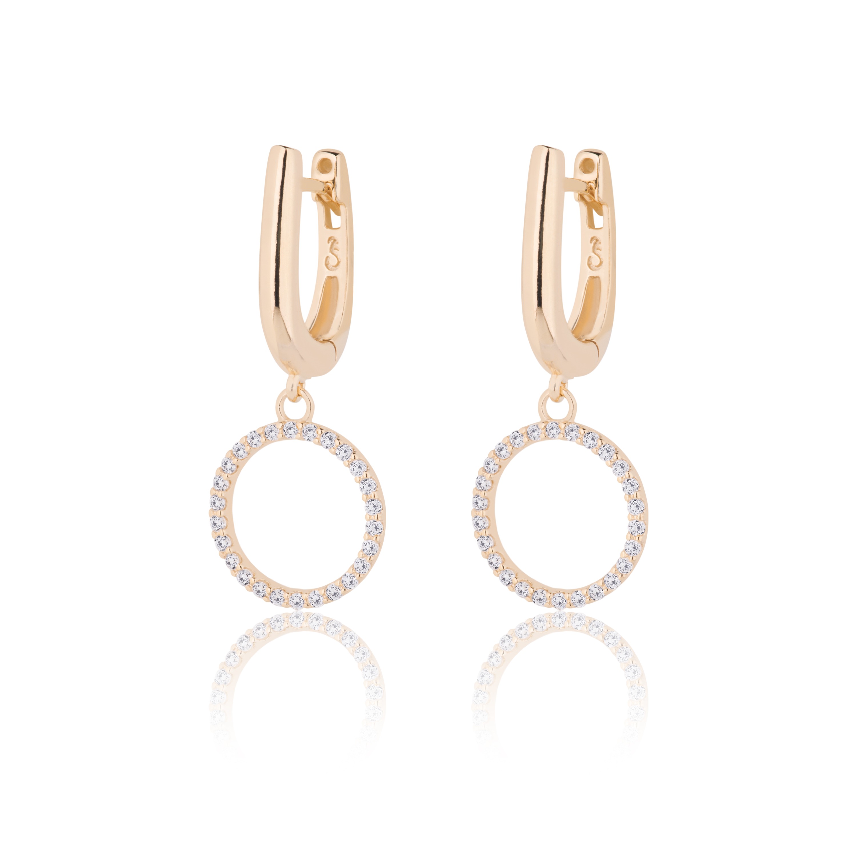 Brinco Meia Argola P Pressão Círculo Pend Folheado Ouro 18k