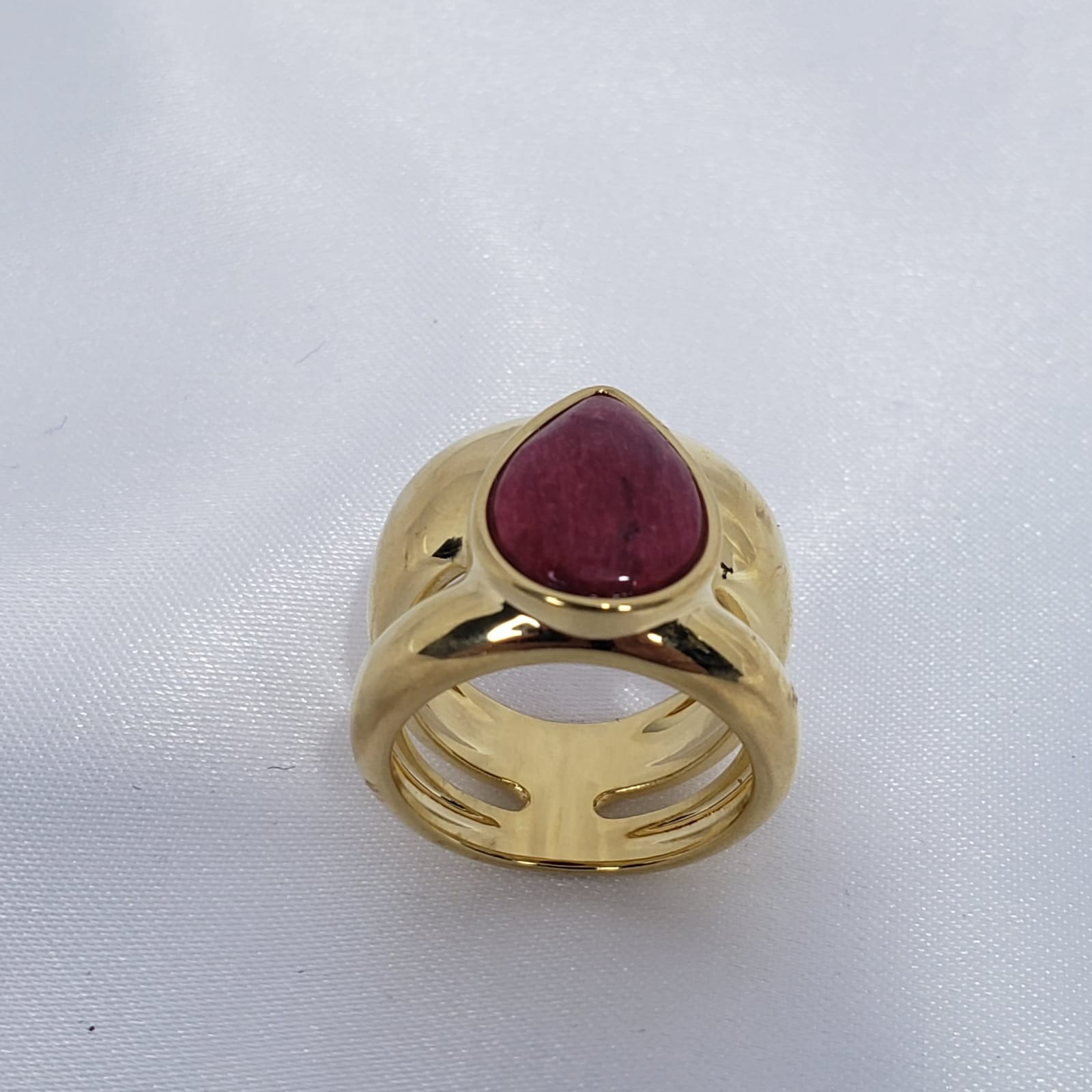 Anel Elaine Palma Dedo Mindinho Gota Pedra Vermelha Folheado Ouro 18k - N.14