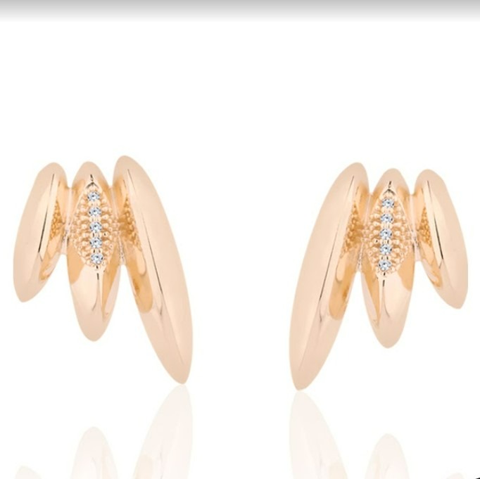 Brinco 3 Cravejado Meio Folheado Ouro 18k