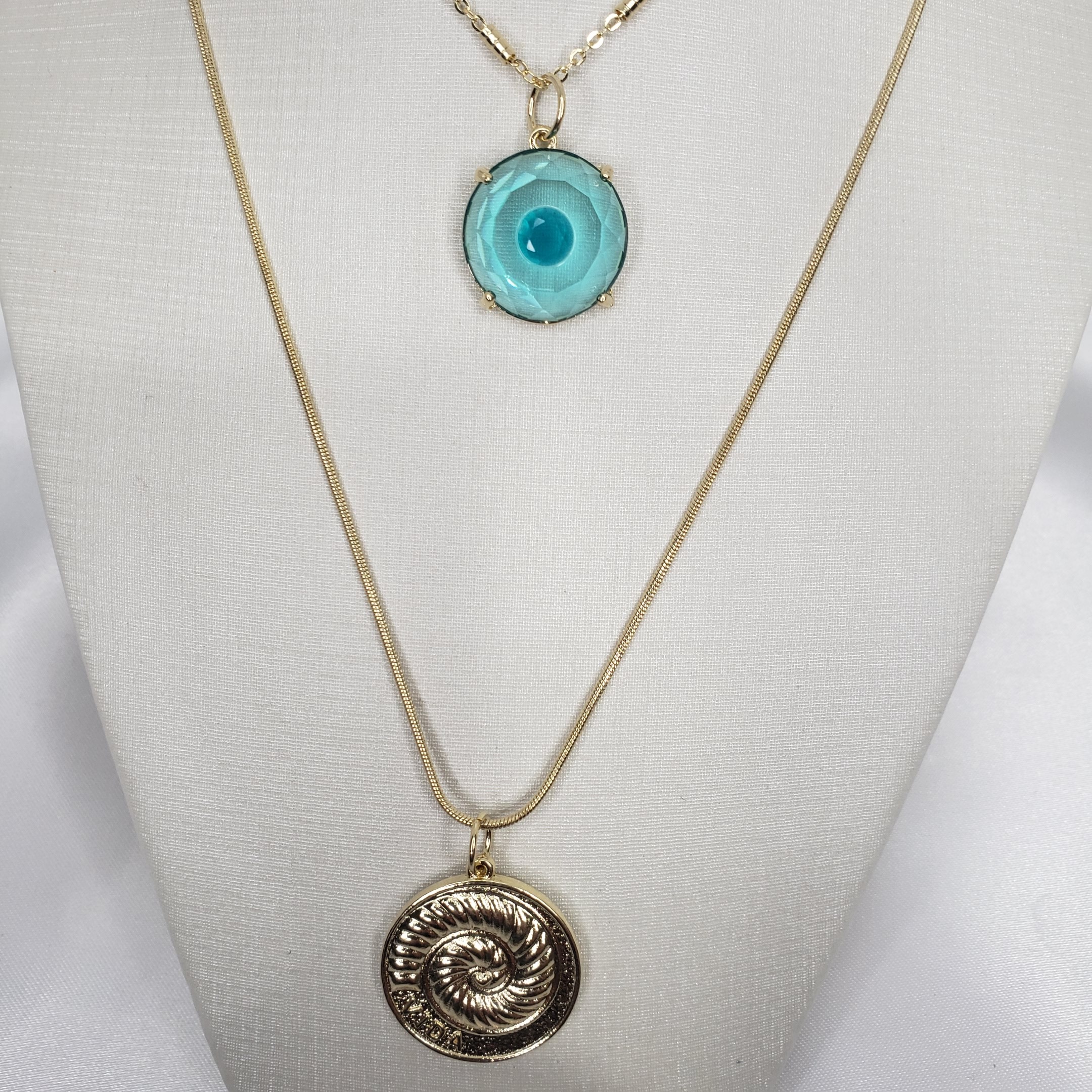 Gargantilha Olho Pedra Azul Folheado Ouro 18K