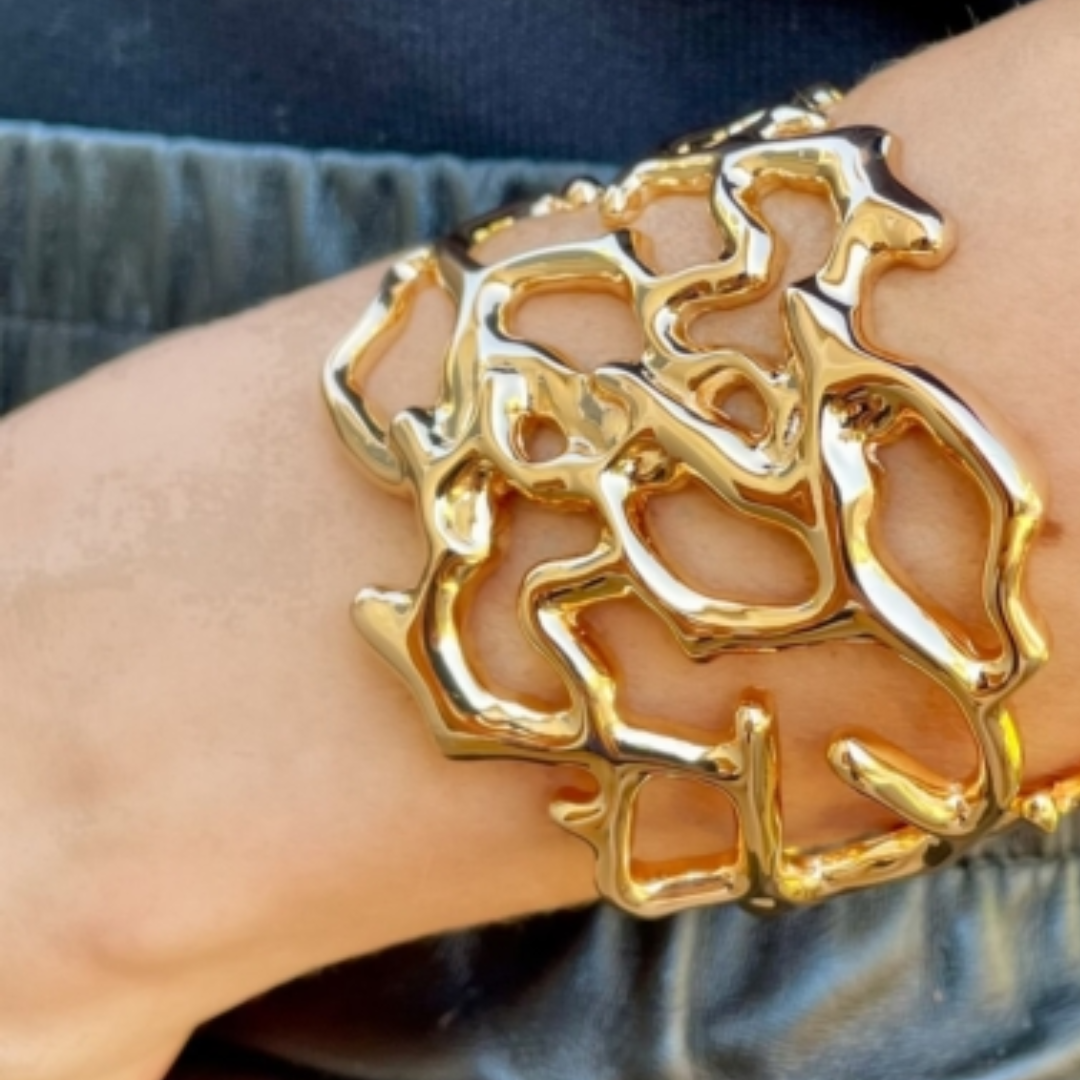 Bracelete Elaine Palma Coral Dourado Folheado Ouro 18k