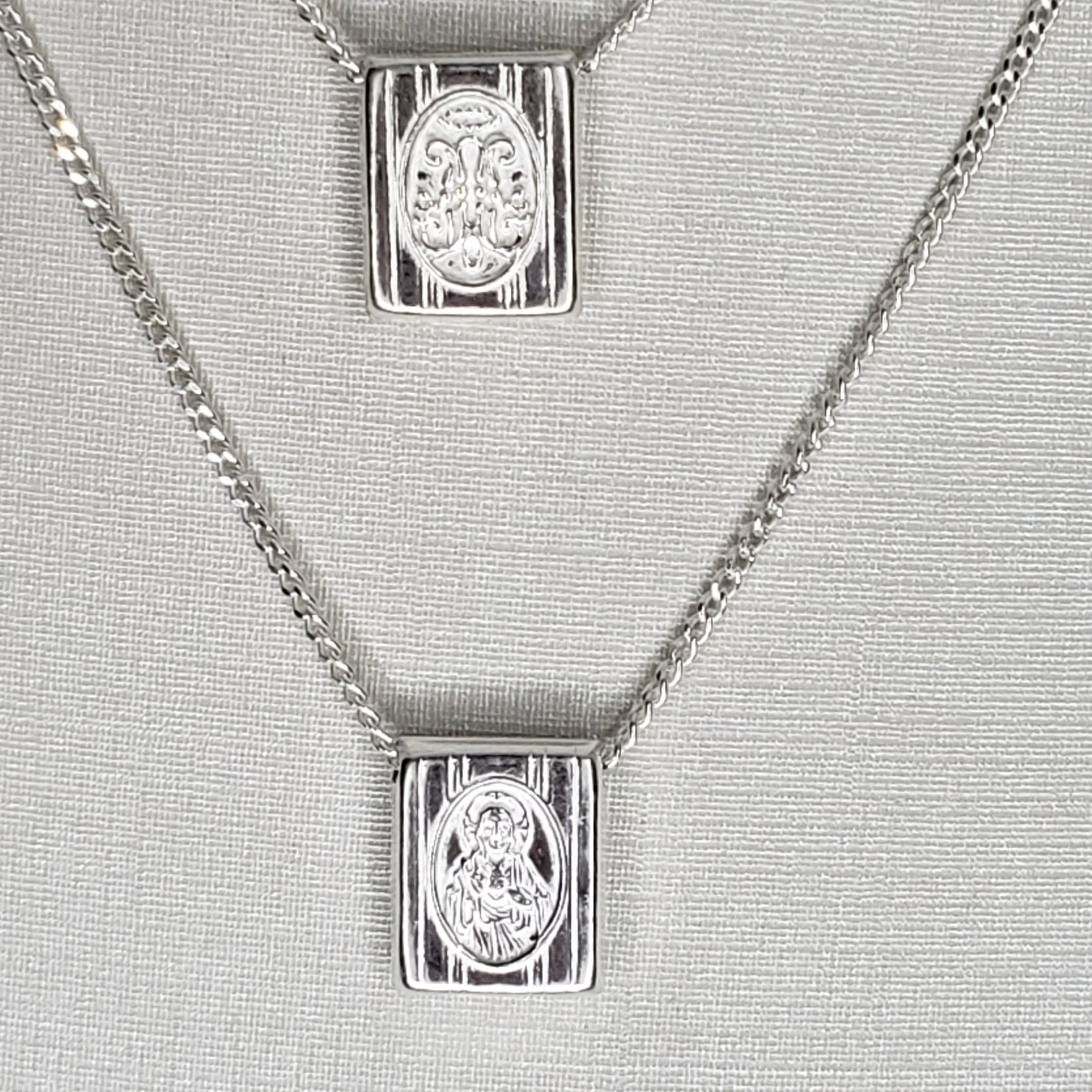 Escapulário Plaquinha Nossa Senhora Jesus e Sagrado Coração de Jesus Prata 925