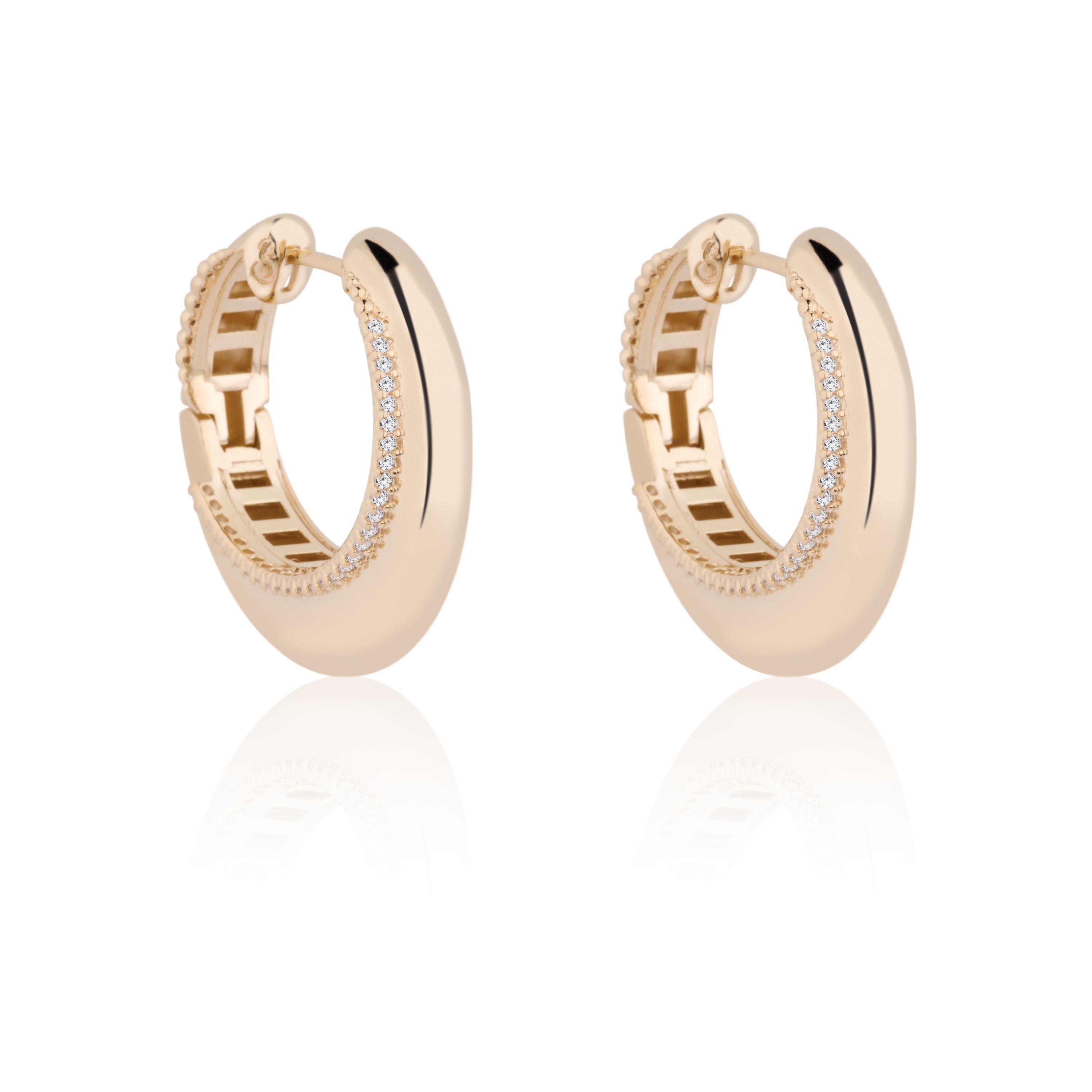 Brinco Argola Pressão Cravejada Lateral M Folheado Ouro 18k