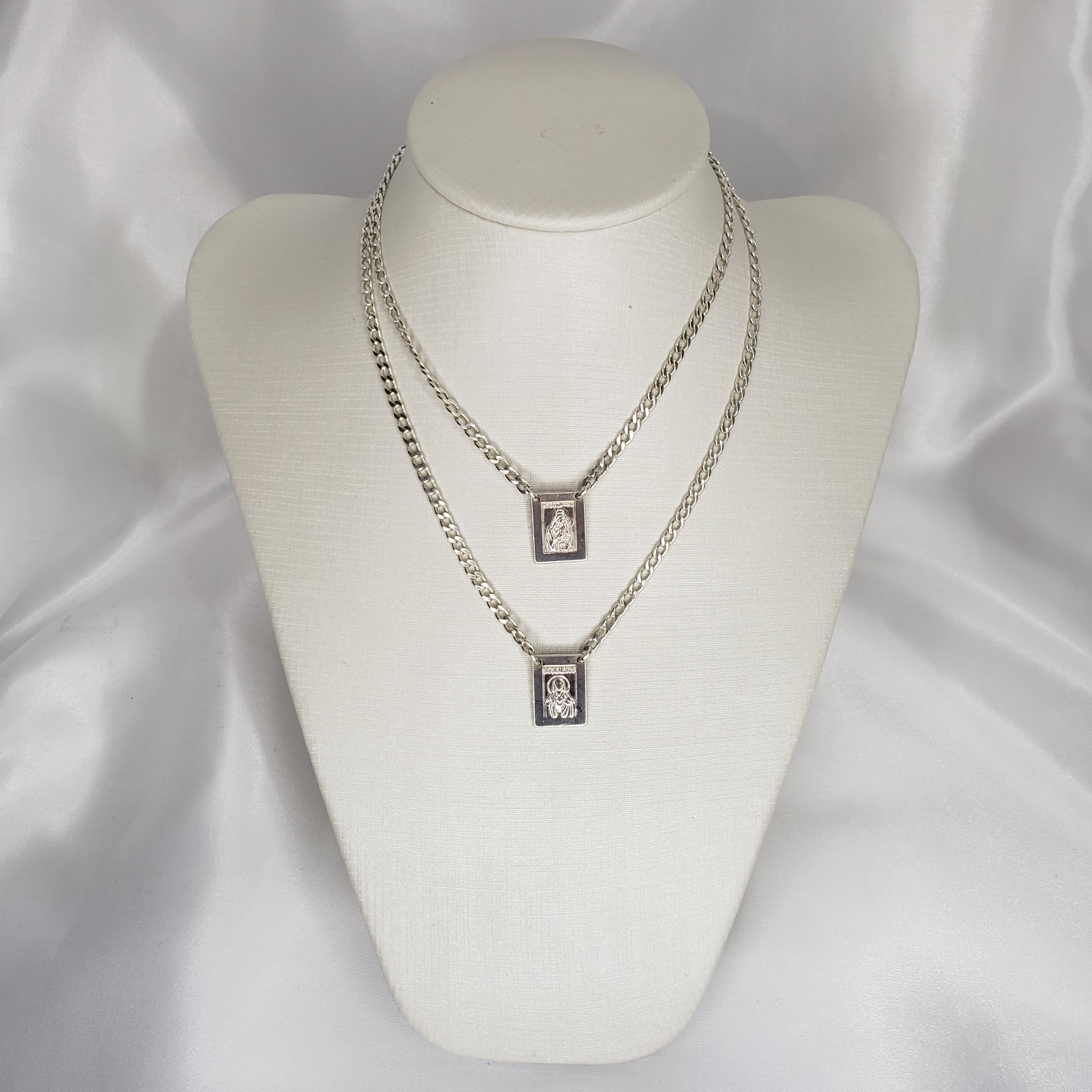 Escapulário G Nossa Senhora Jesus Sagrado Coração de Jesus O Senhor Te Abençoe e Te Guarde Prata 925