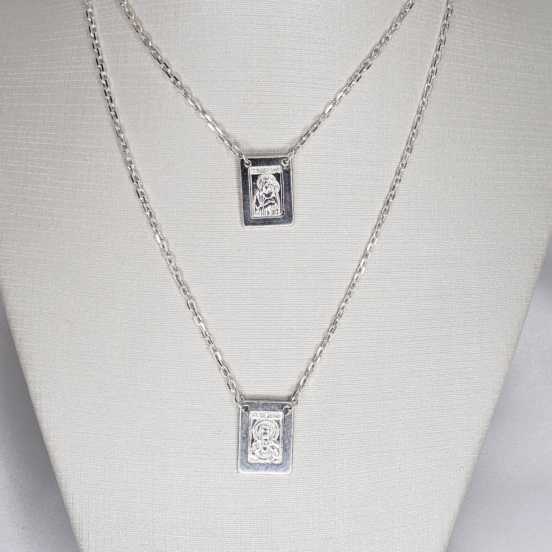 Escapulário Nossa Senhora Jesus Sagrado Coração de Jesus O Senhor Te Abençoe e Te Guarde Prata 925
