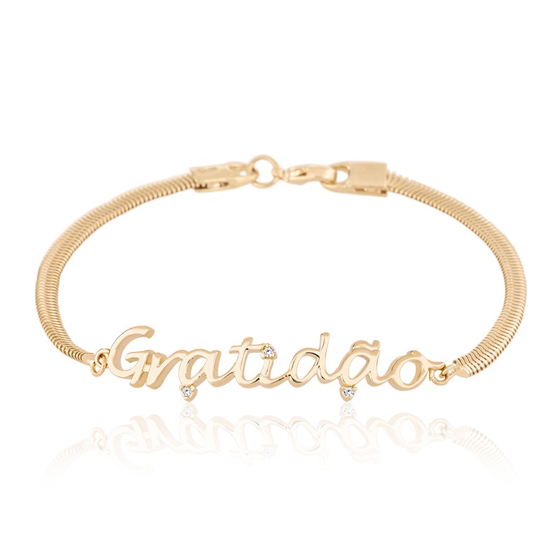 Pulseira Gratidão 16cm Folheado Ouro 18k
