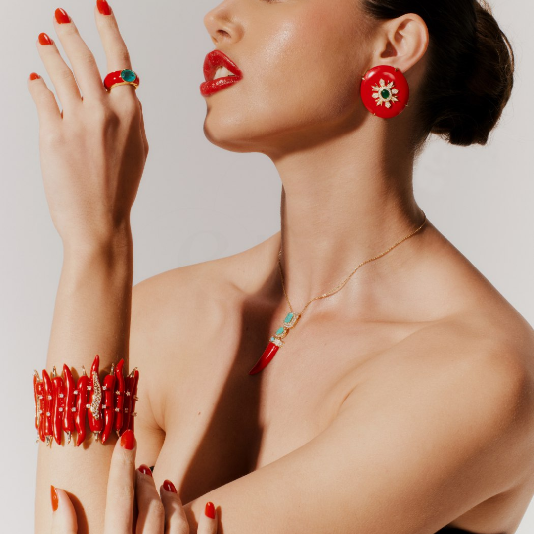 Bracelete Elaine Palma Rouge Pimenta Dedo de Moça Folheado Ouro 18k