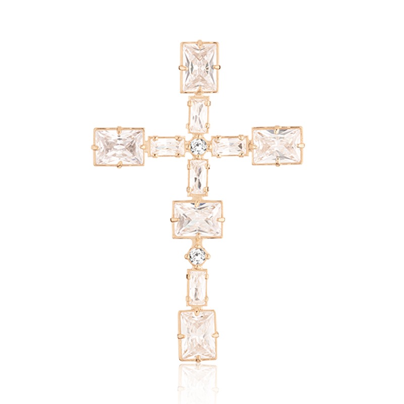 Pingente Cruz Pedras Brancas G Folheado Ouro 18K