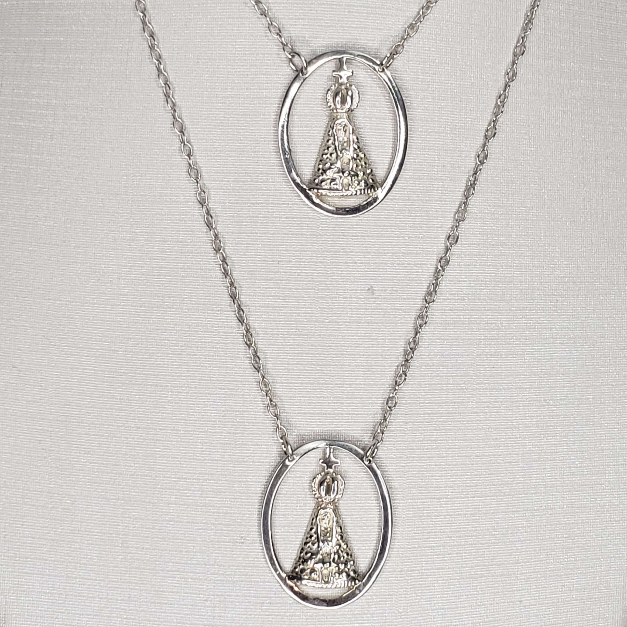 Escapulário G Oval Vazado Nossa Senhora Aparecida Prata 925