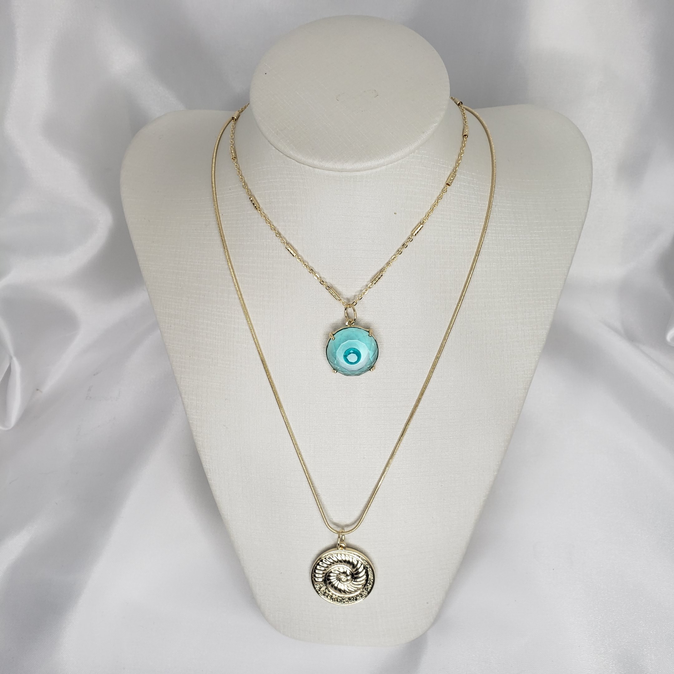 Gargantilha Olho Pedra Azul Folheado Ouro 18K