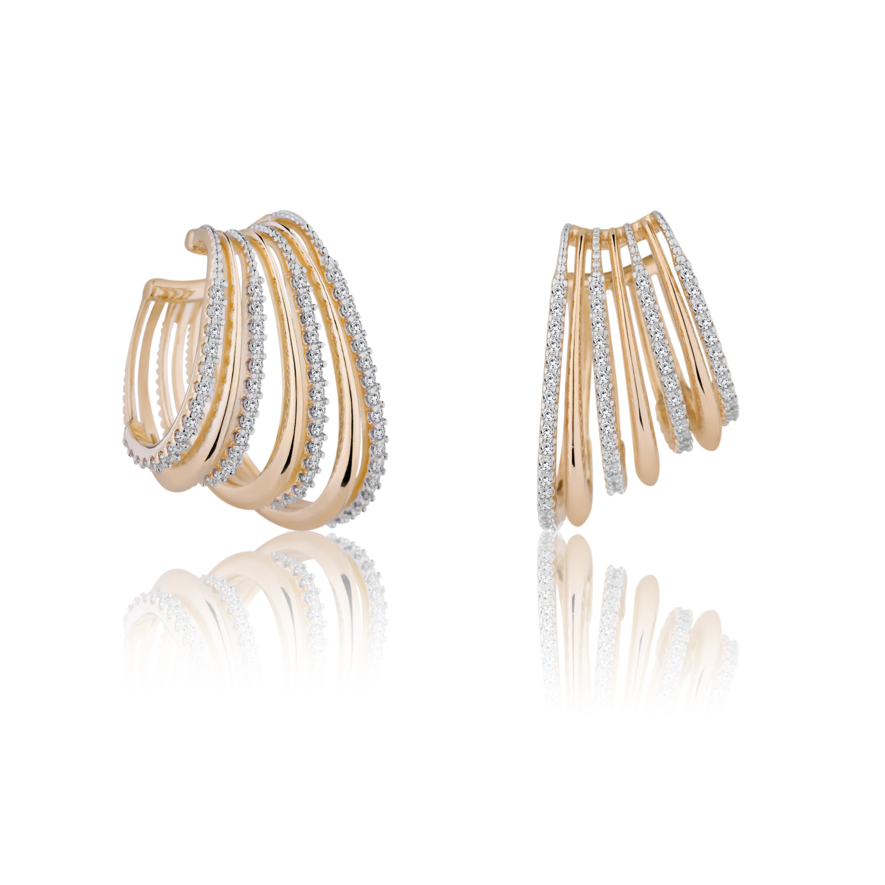 Piercing Ear Cuff 4 Linhas Cravejadas Folheado Ouro 18