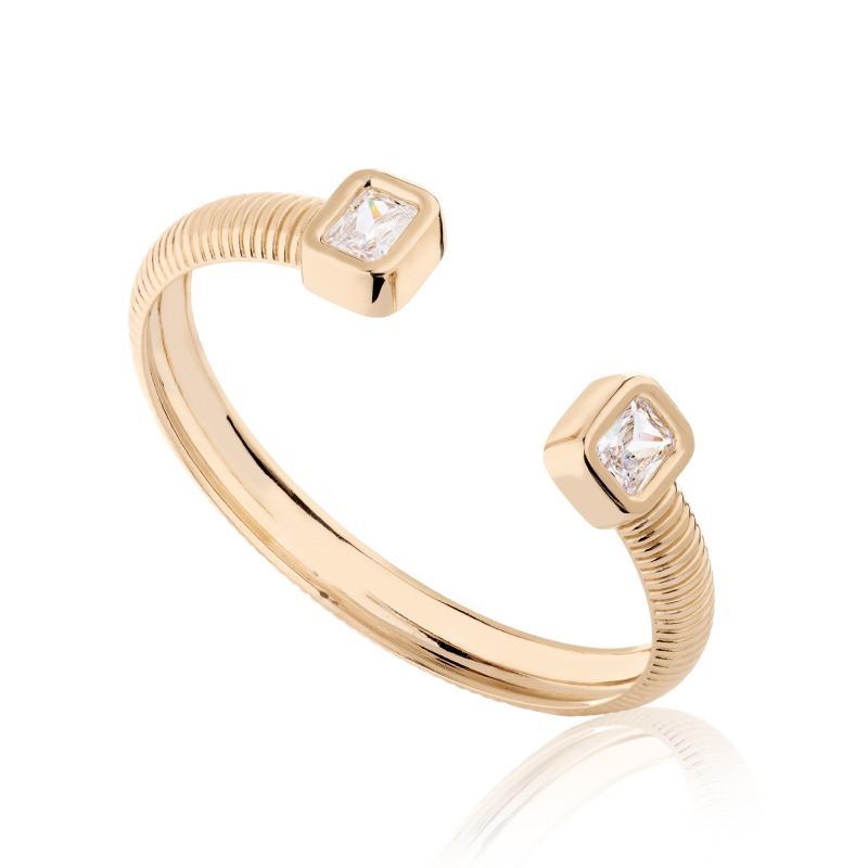 Bracelete Duas Pedras Quadradas Folheado Ouro 18k