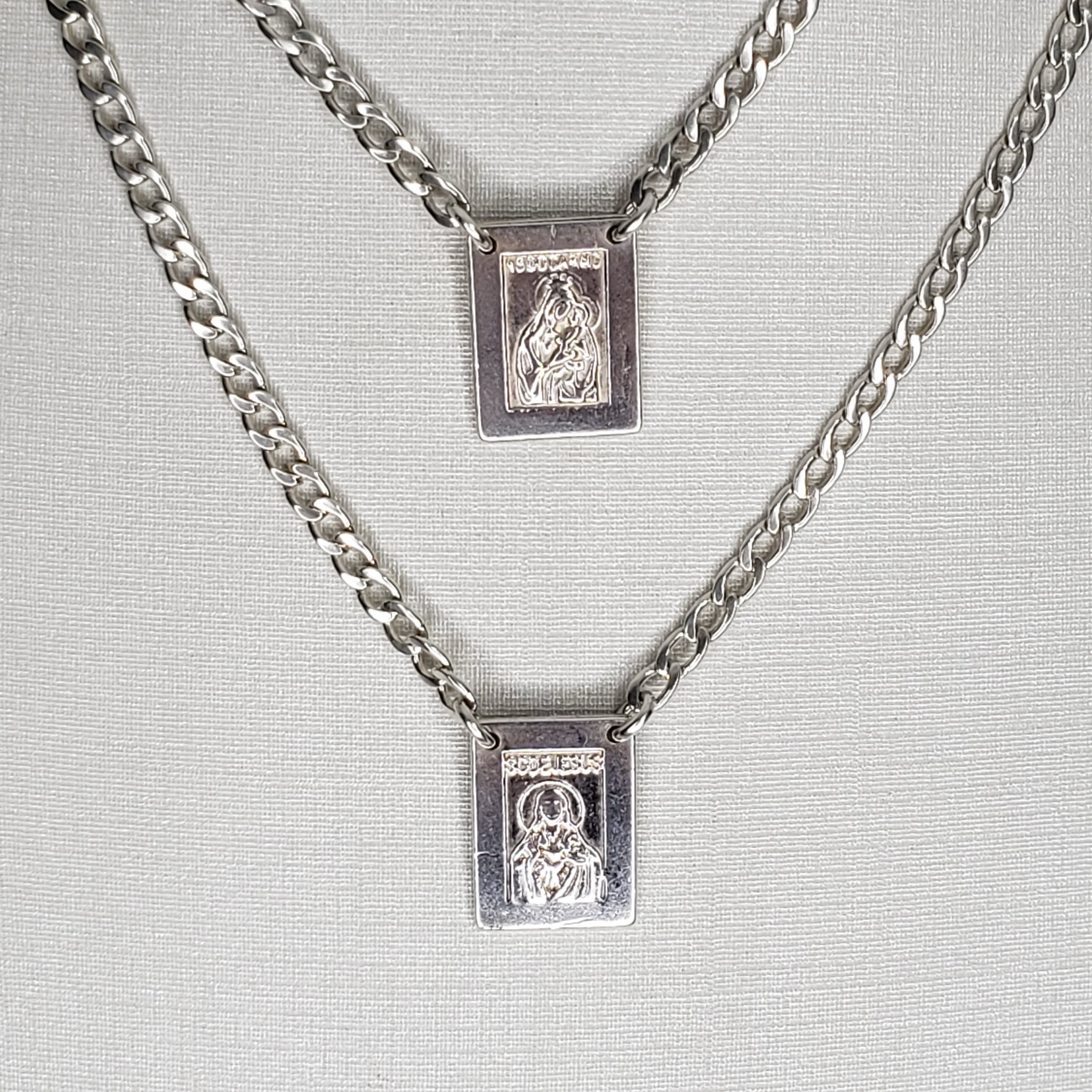 Escapulário G Nossa Senhora Jesus Sagrado Coração de Jesus O Senhor Te Abençoe e Te Guarde Prata 925