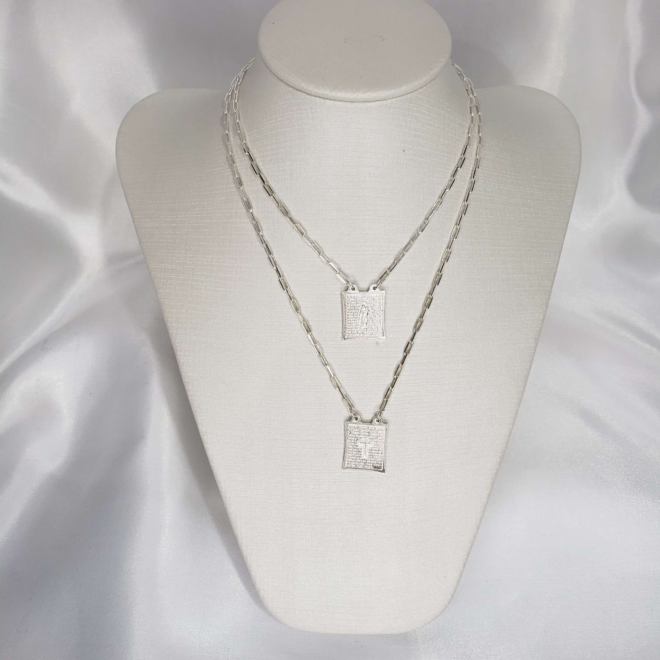 Escapulário Nossa Senhora e Cruz Pai Nosso Gravado Prata 925