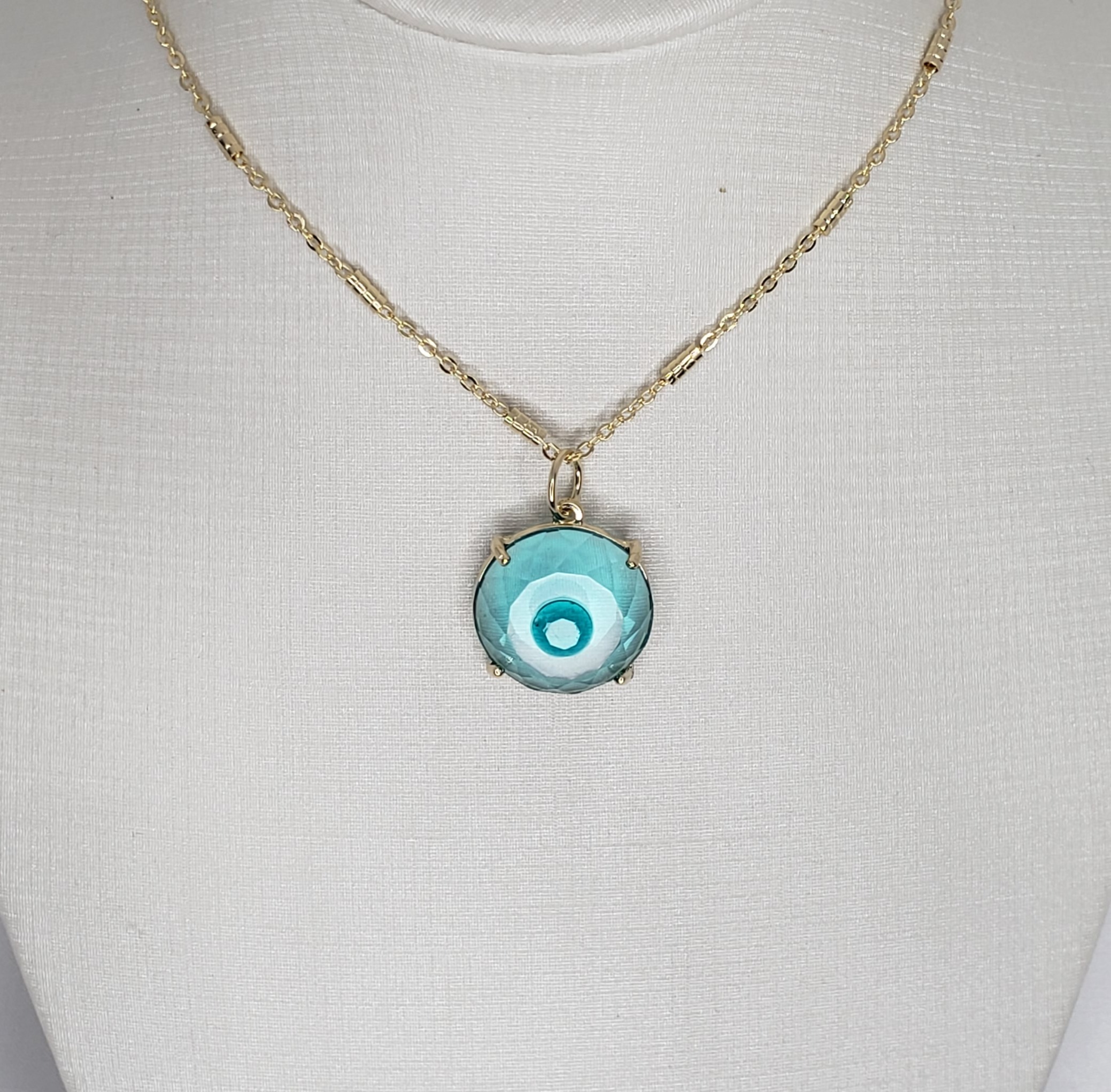 Gargantilha Olho Pedra Azul Folheado Ouro 18K