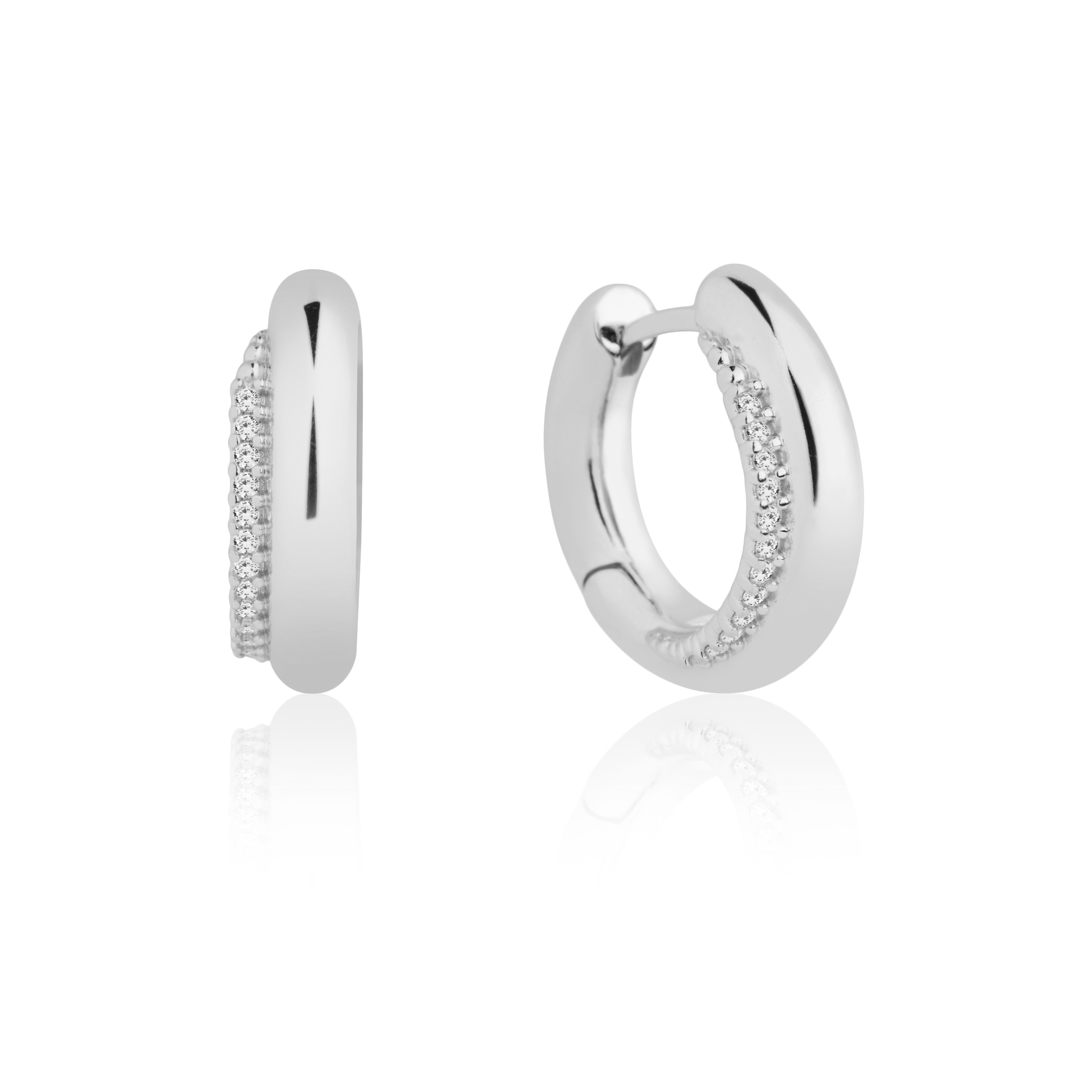 Brinco Argola Pressão Cravejada Lateral P Ródio