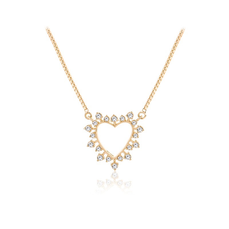 Gargantilha Coração Vazado Pedras Folheado Ouro 18k