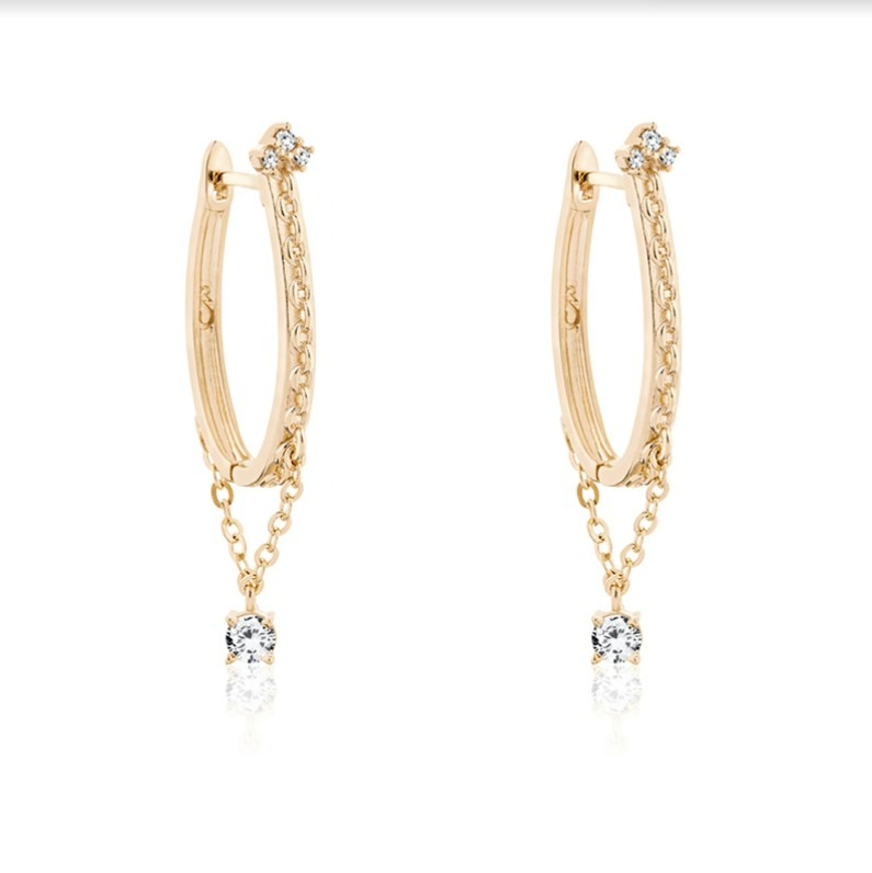 Brinco Meia Argola Pedras G Folheado Ouro 18k