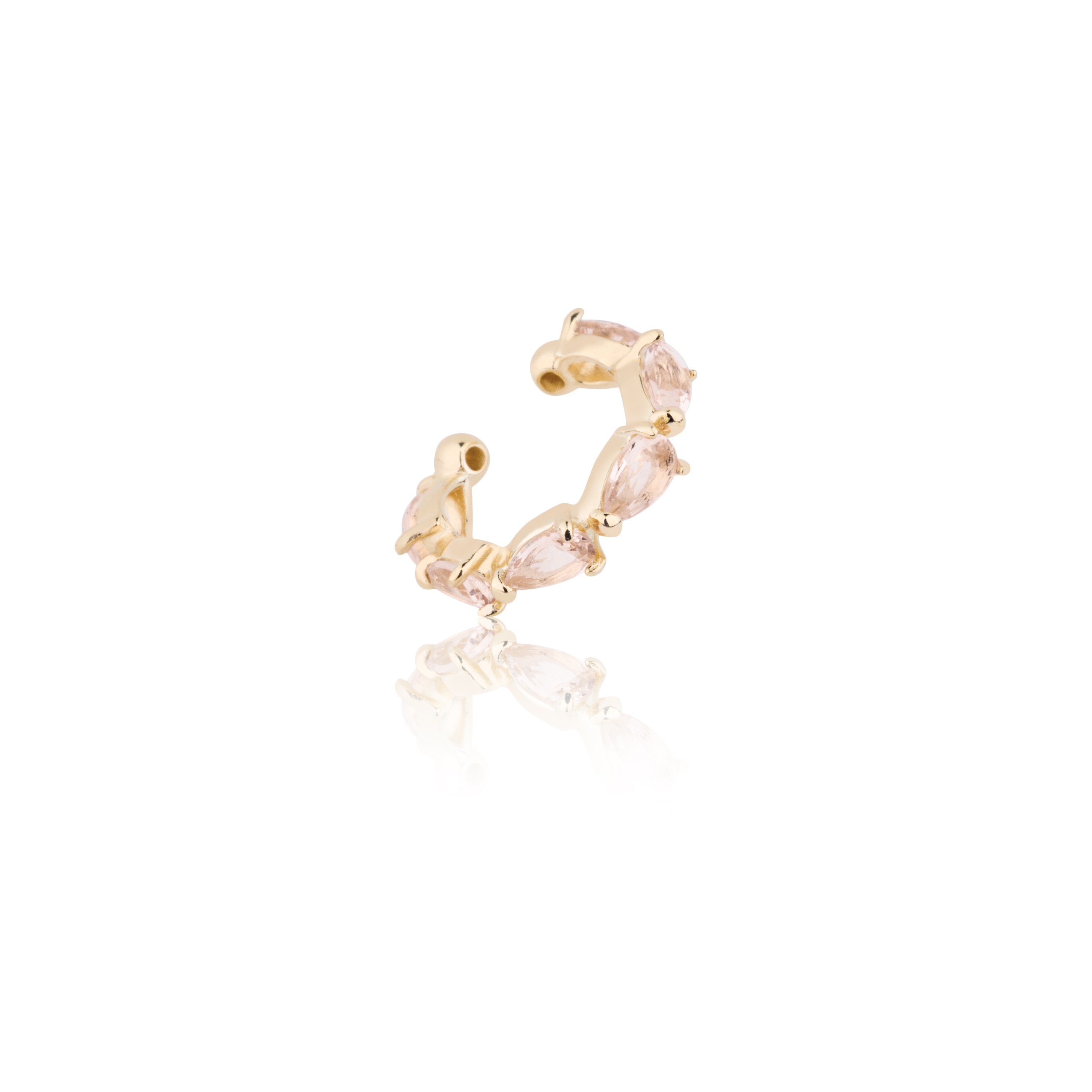 Piercing Ear Cuff Cravejada Morganita Folheado Ouro 18k