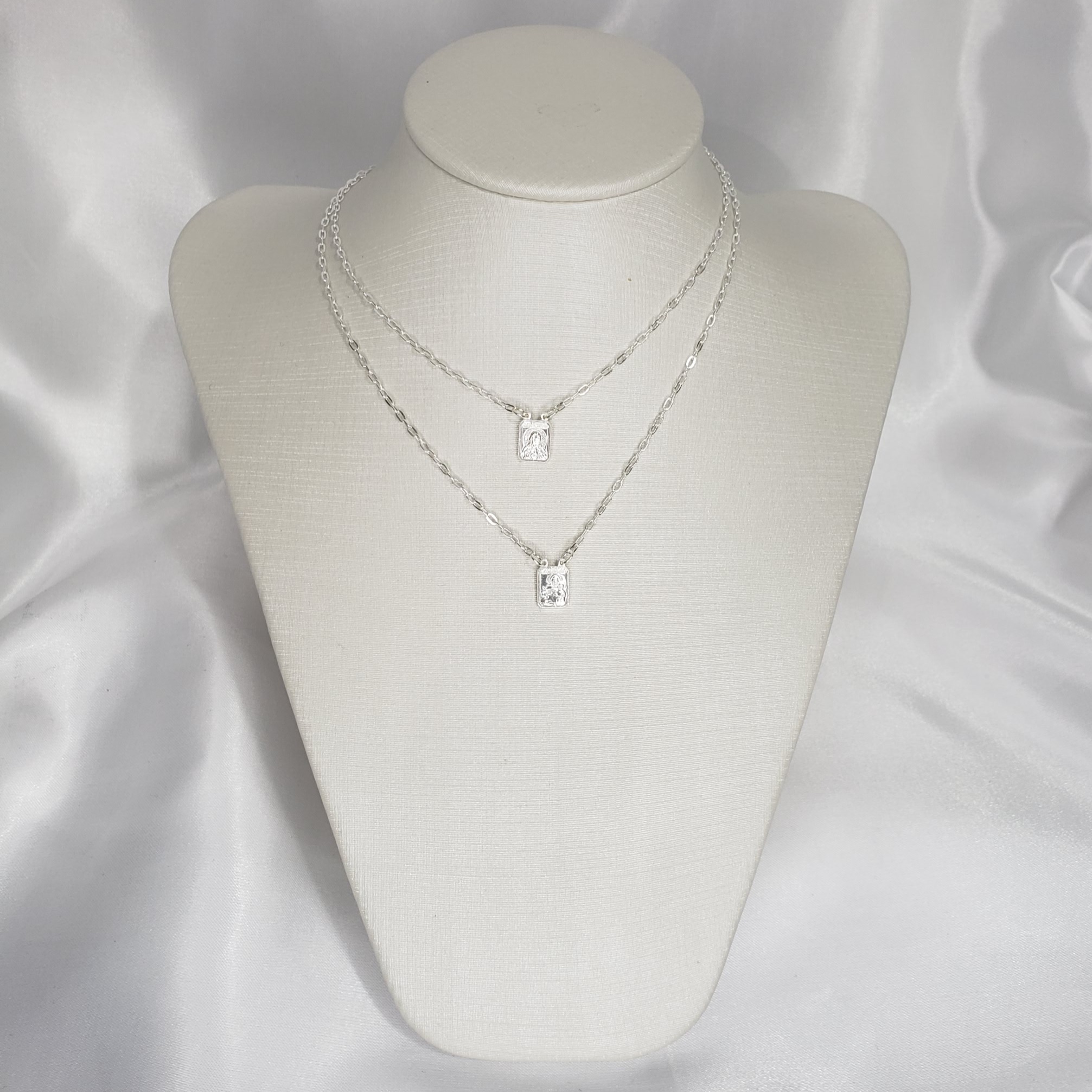 Escapulário Tradicional Frente Verso N Senhora Jesus e Sagrado Coração de Jesus Prata 925