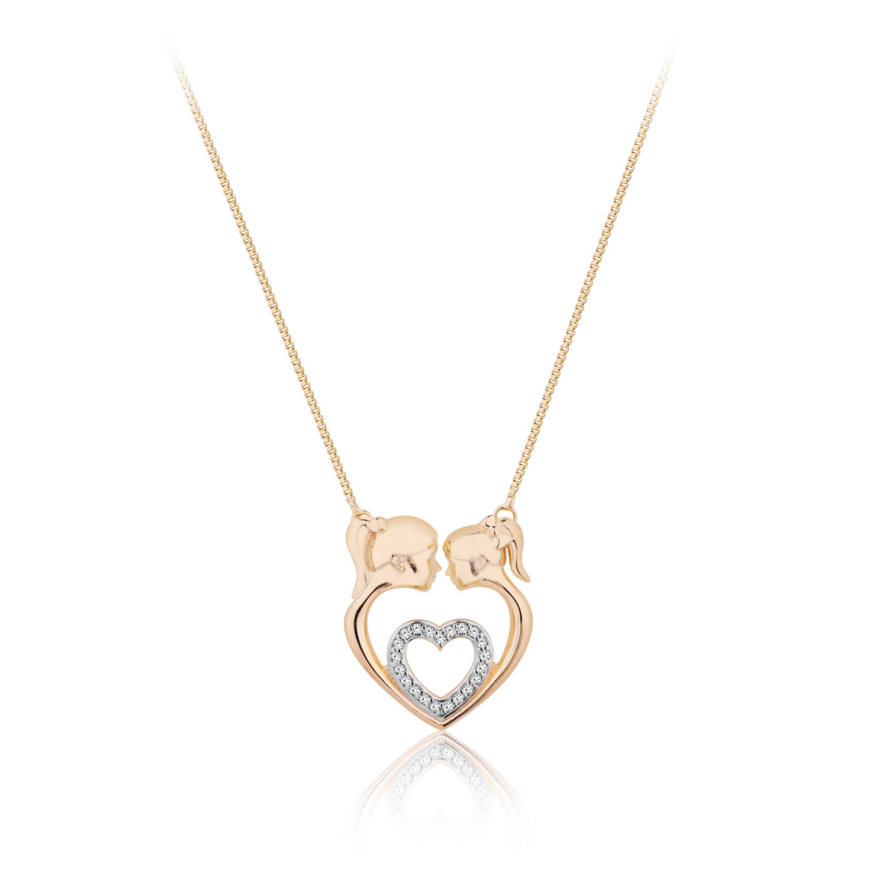 Gargantilha Coração Mãe de Menina Folheado Ouro 18k