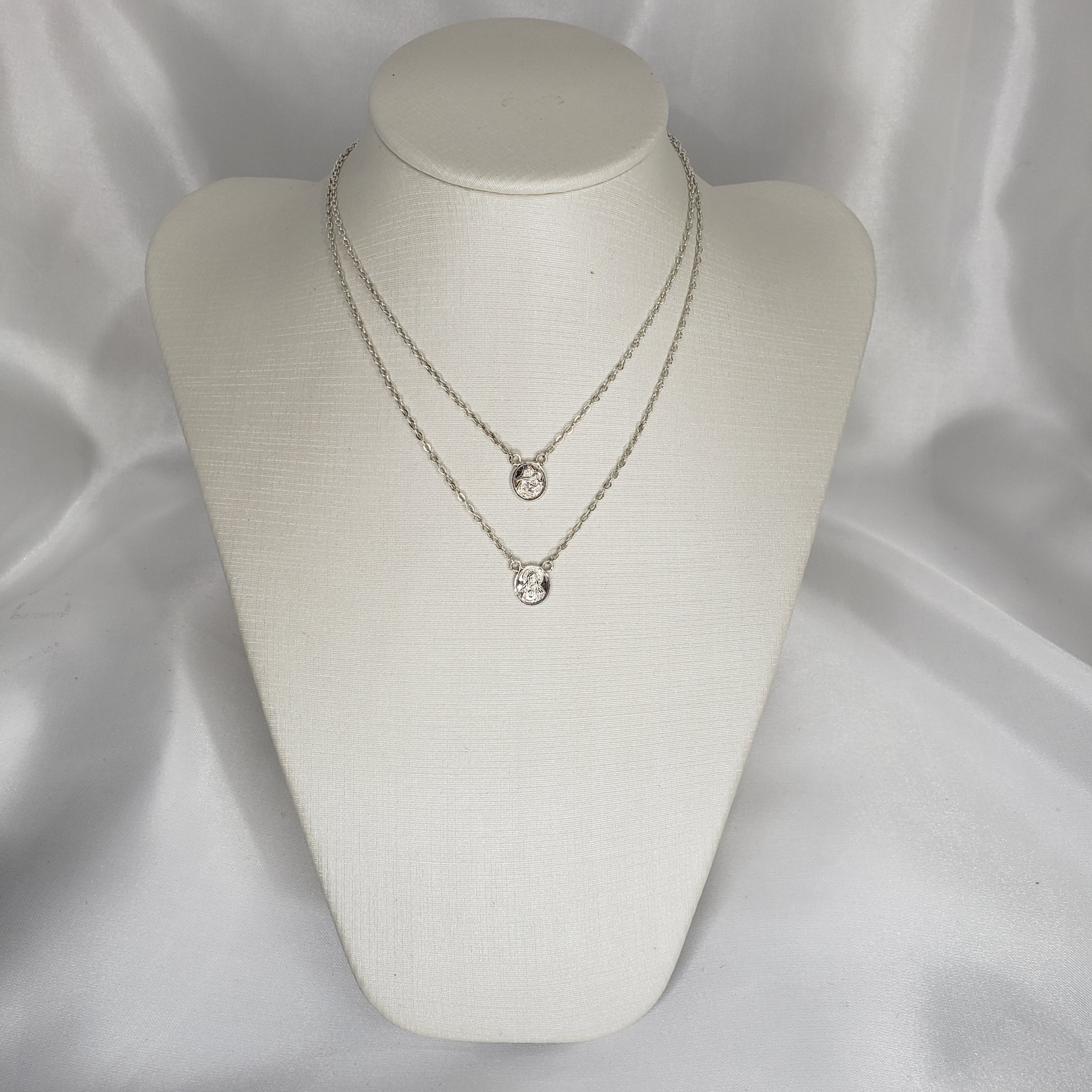 Escapulário Pequeno Nossa Senhora Jesus e Sagrado Coração de Jesus Prata 925