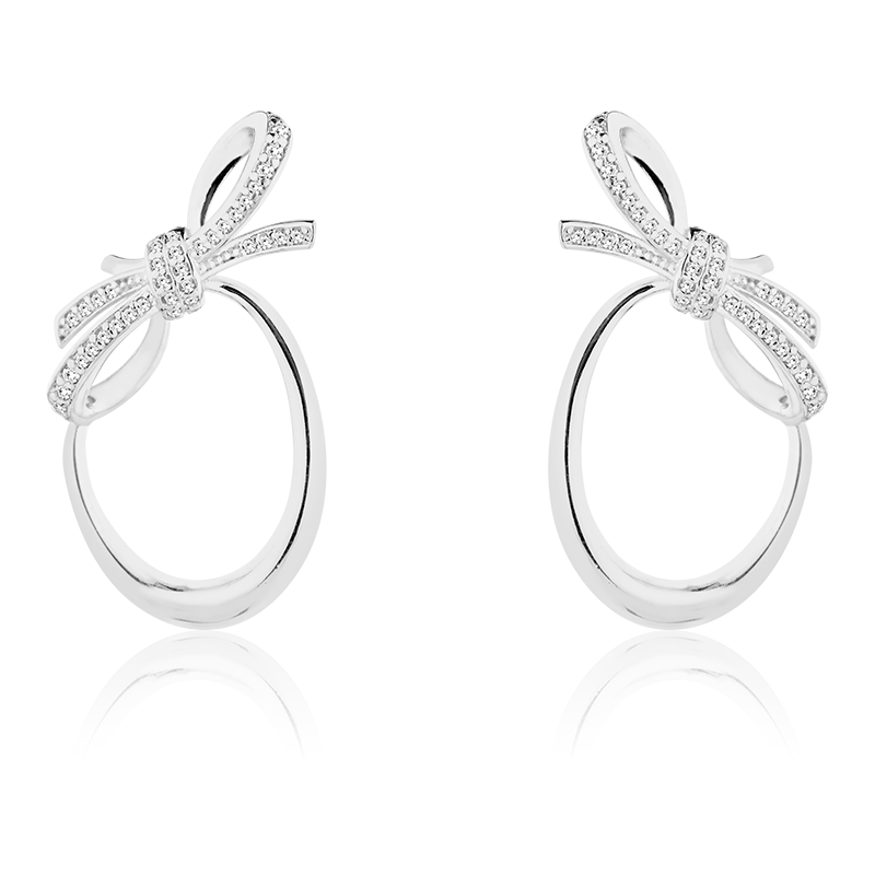 Brinco Argola de Frente com Laço Cravejado Ródio