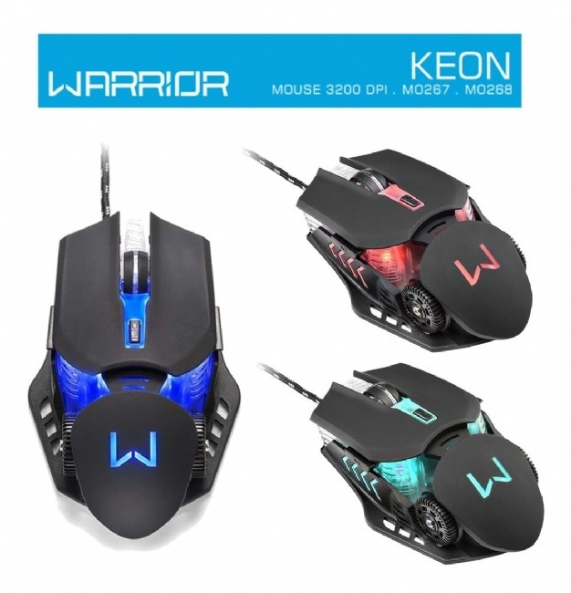 Mouse Gamer Warrior Keon LED, 4 Cores, 3200 DPI, 6 Botões Preto