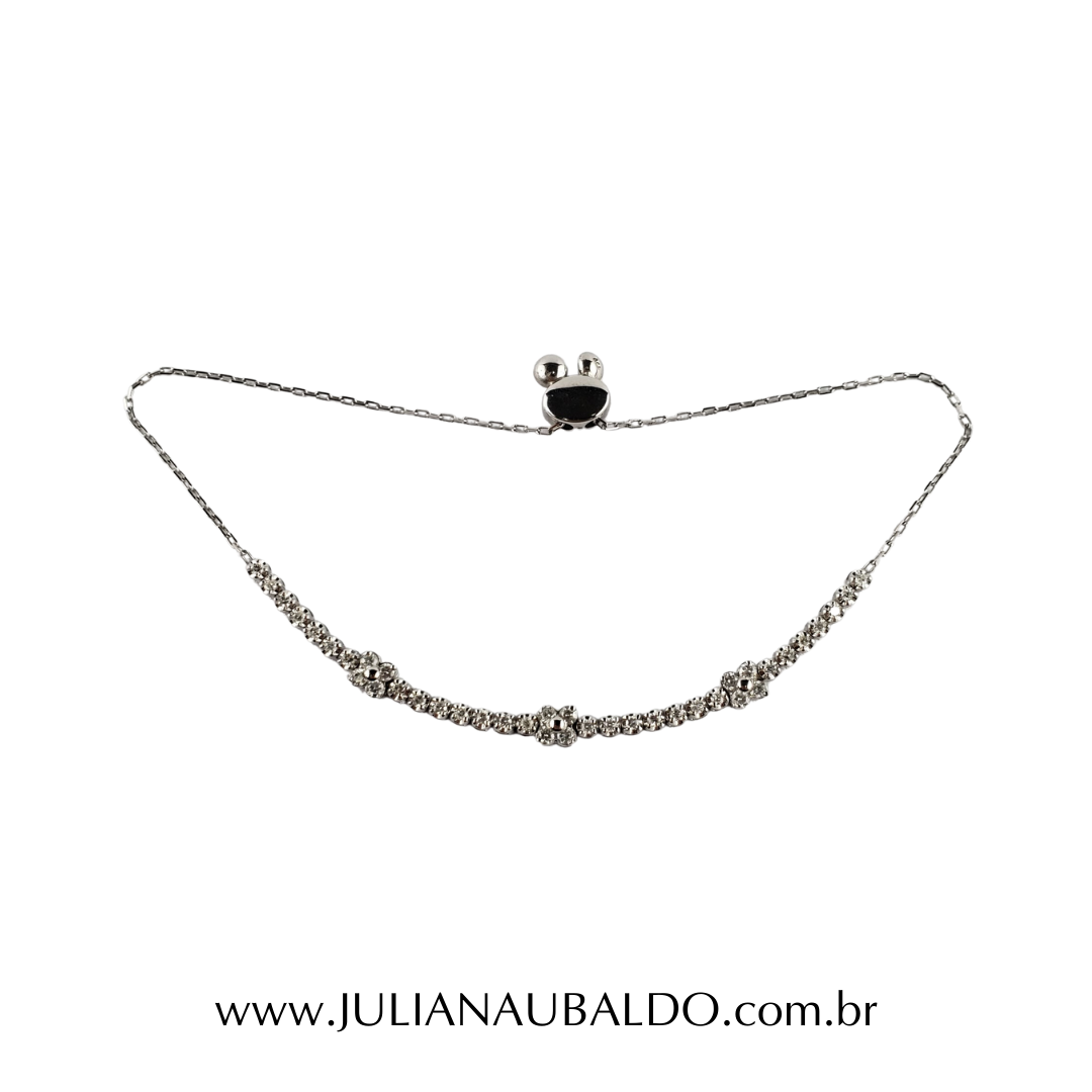 Pulseira Riviera Com Flores em Brilhantes e 3 Conjuntos de 7 Brilhantes Ouro Branco 18k