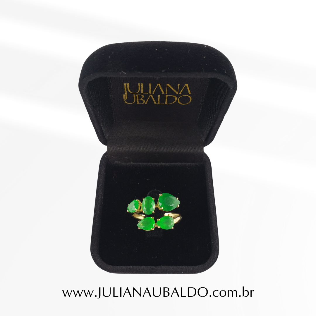 Anel Vazado 5 Pedras de Jade Verde Ouro 18k