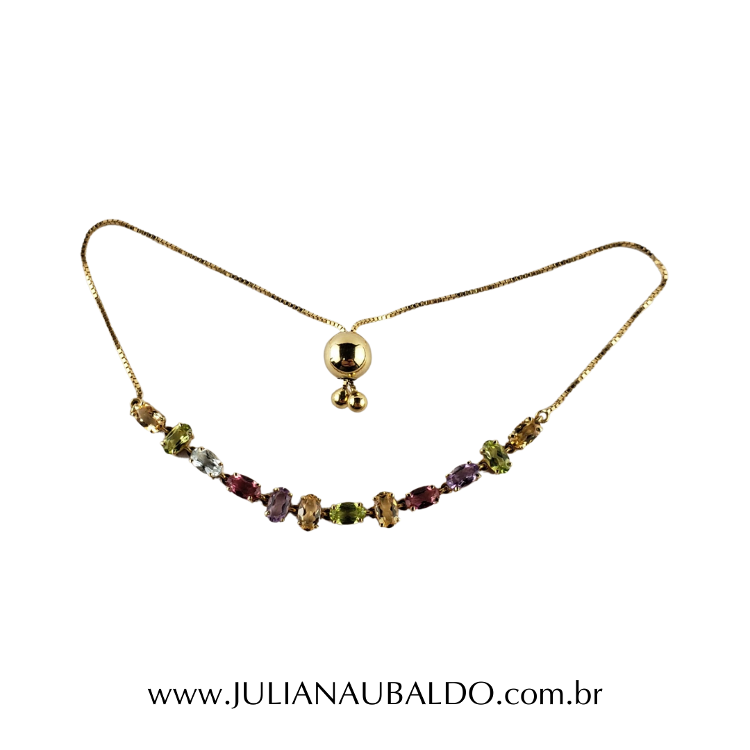 Pulseira Gravata Ametista Turmalina Rosa e Topázio Ouro 18k