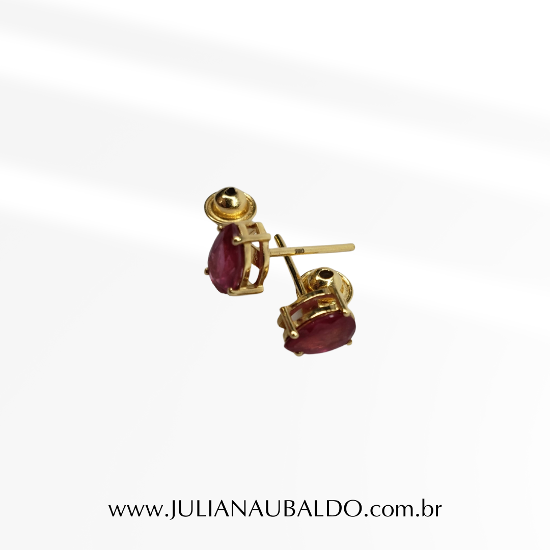 Brinco Gota de Rubi 6X5mm Ouro 18k