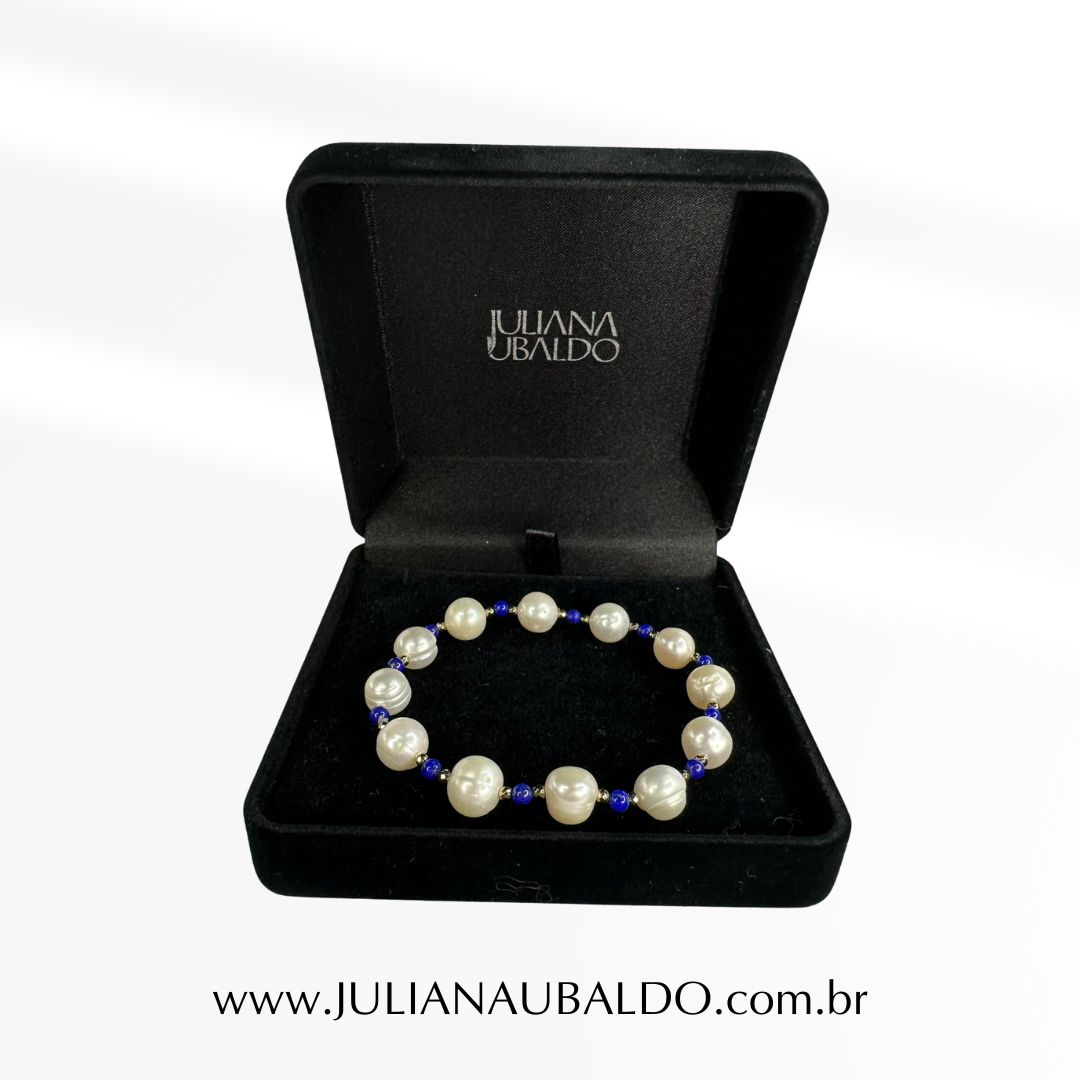 Pulseira Pérolas com Hematitas e Lápis Lazuli