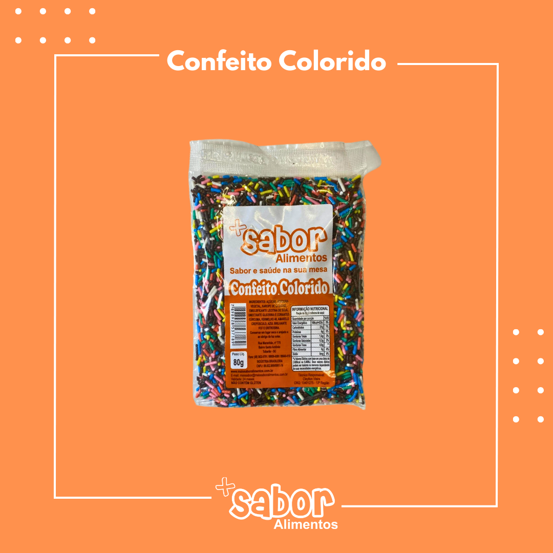 Confeito Colorido - 80gr - Caixa com 10 Unidades