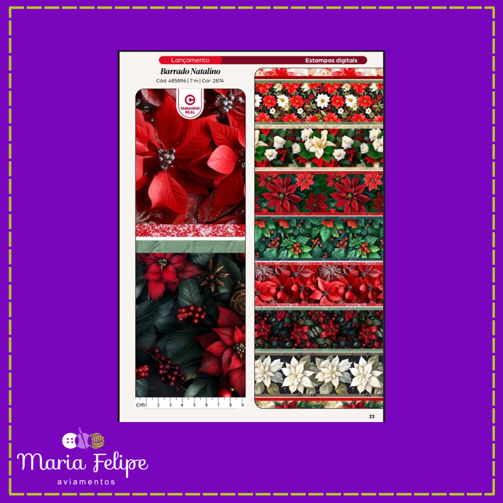 Tecido Natalino Patchwork Barrado Natalino Flores Círculo 60cm 10 Barrados