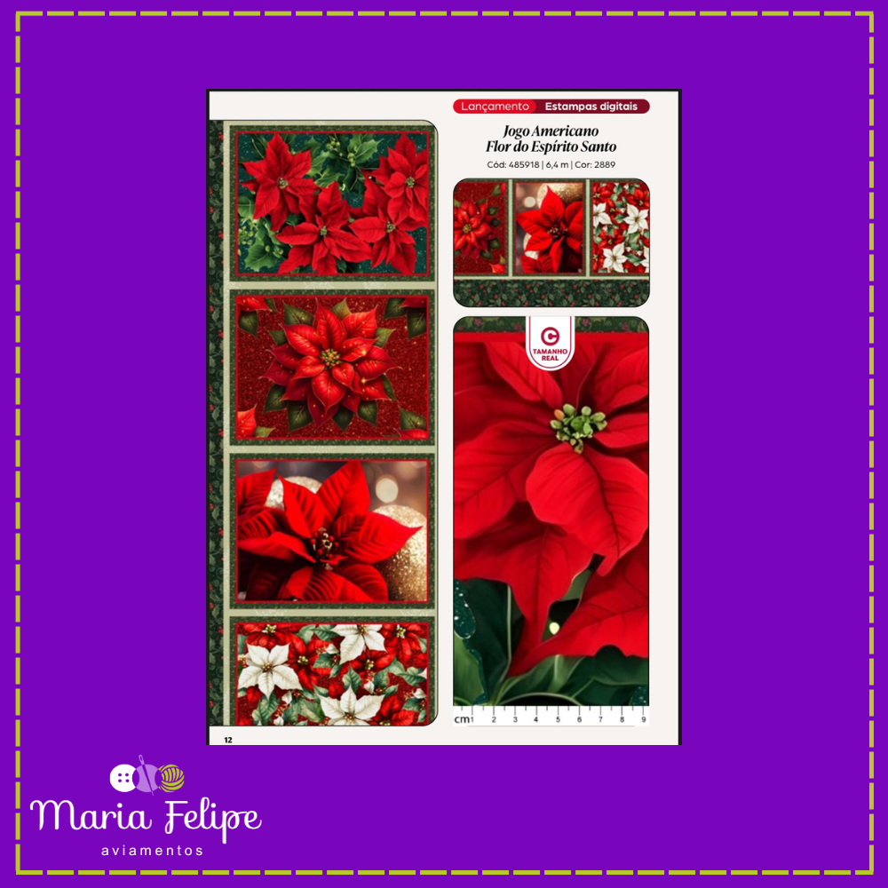 Tecido Natalino Patchwork Jogo Americano Flor do Espírito Santo Círculo 60cm
