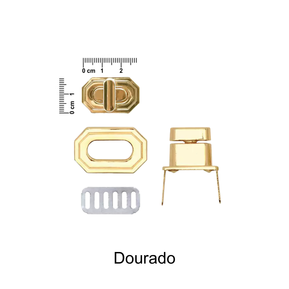 Fecho de Metal Retangular Círculo - Dourado