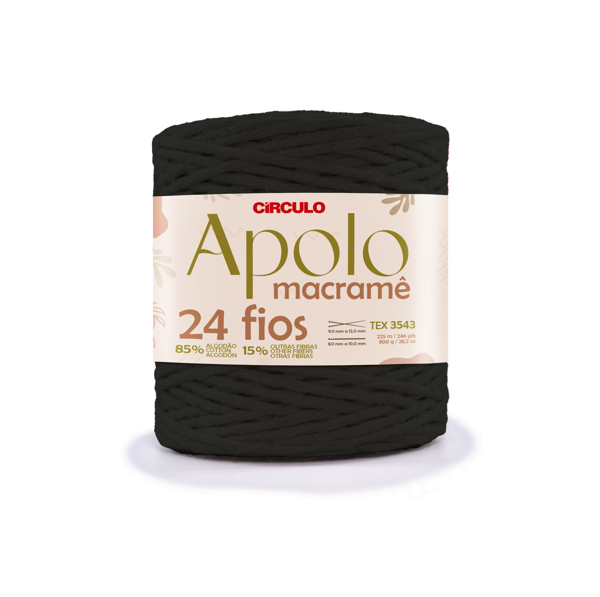 Barbante Apolo Macramê 24 Fios 800gr Círculo - 8990 - Preto