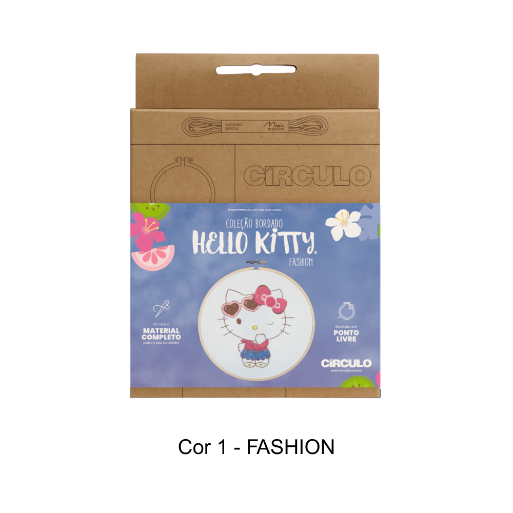 Coleção Bordado Hello Kitty - Ponto Livre Círculo - Fashion